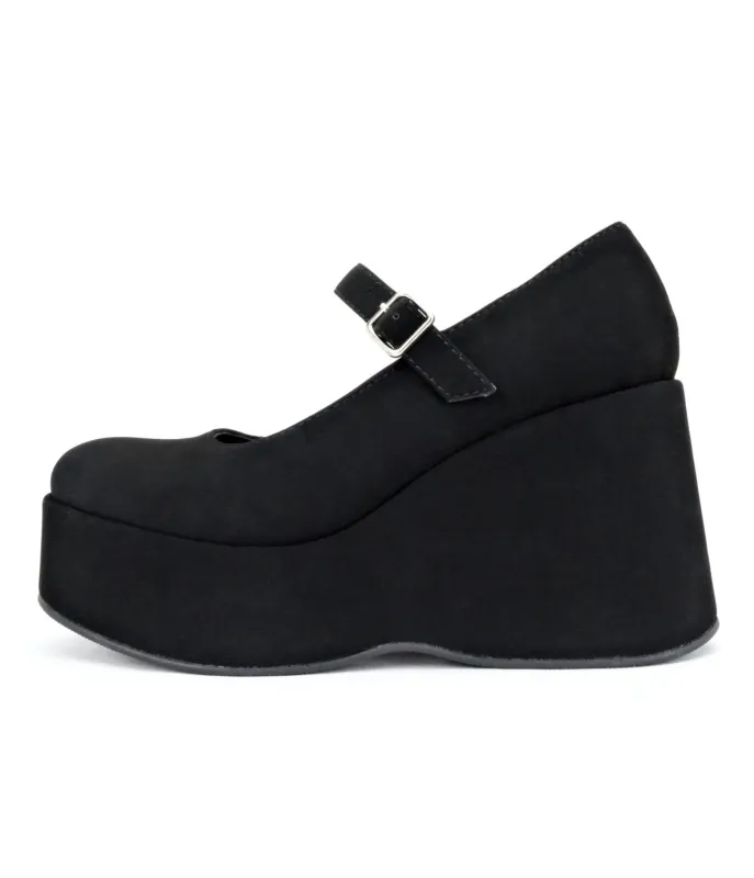 Black Faux Suede Mary Jane Platform Wedges sold by Unique Vintage