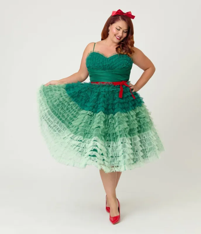 Unique Vintage Plus Size Green Ombre Tulle Cupcake Swing Dress sold by Unique Vintage