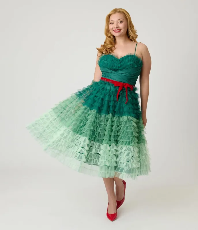 Unique Vintage Green Ombre Tulle Cupcake Swing Dress sold by Unique Vintage