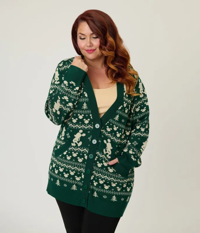 Disney Holiday Collection by Unique Vintage Plus Size Green Winter Mickey Fair Isle Cardigan sold by Unique Vintage