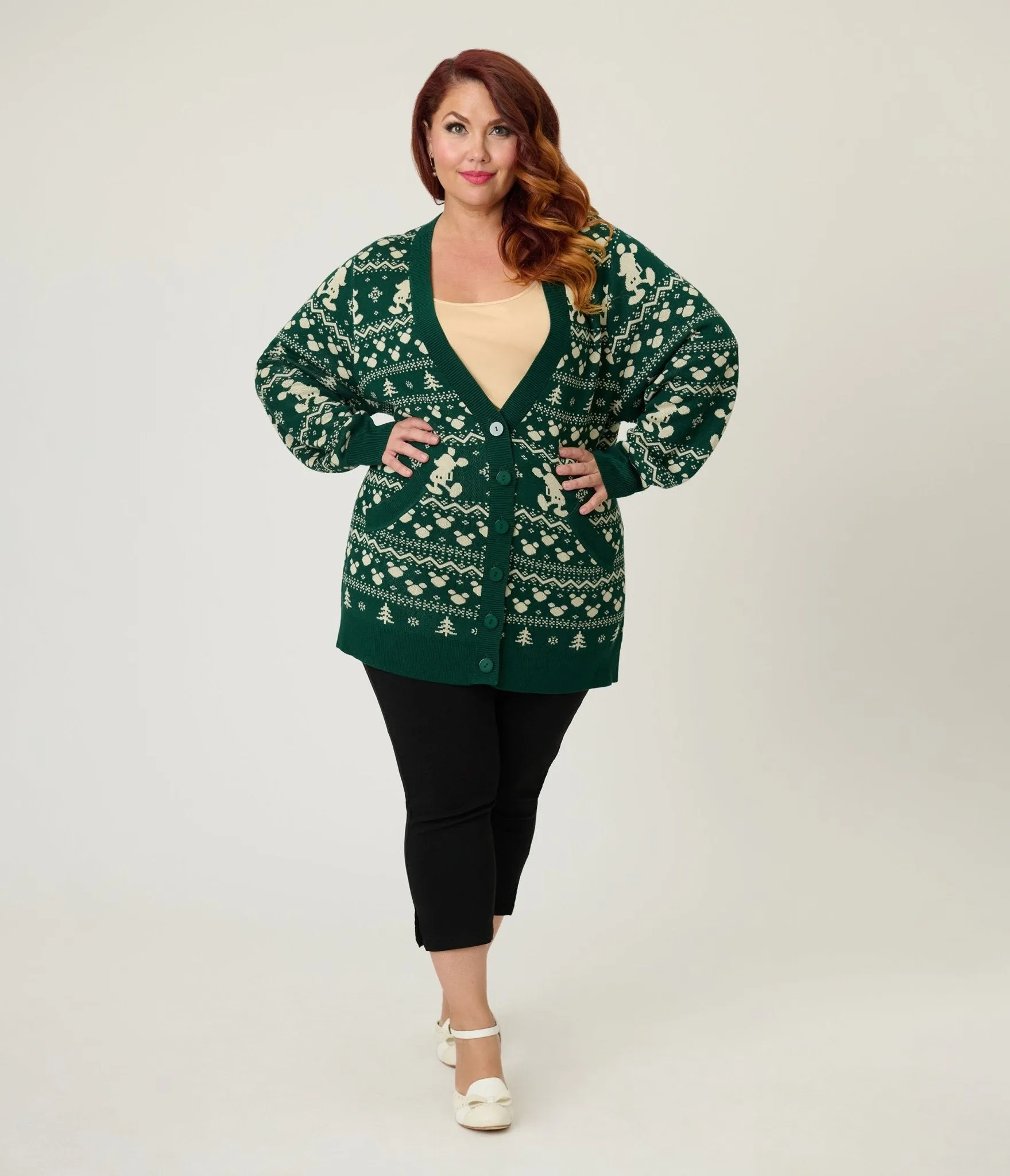 Disney Holiday Collection by Unique Vintage Plus Size Green Winter Mickey Fair Isle Cardigan sold by Unique Vintage product image thumbnail 3
