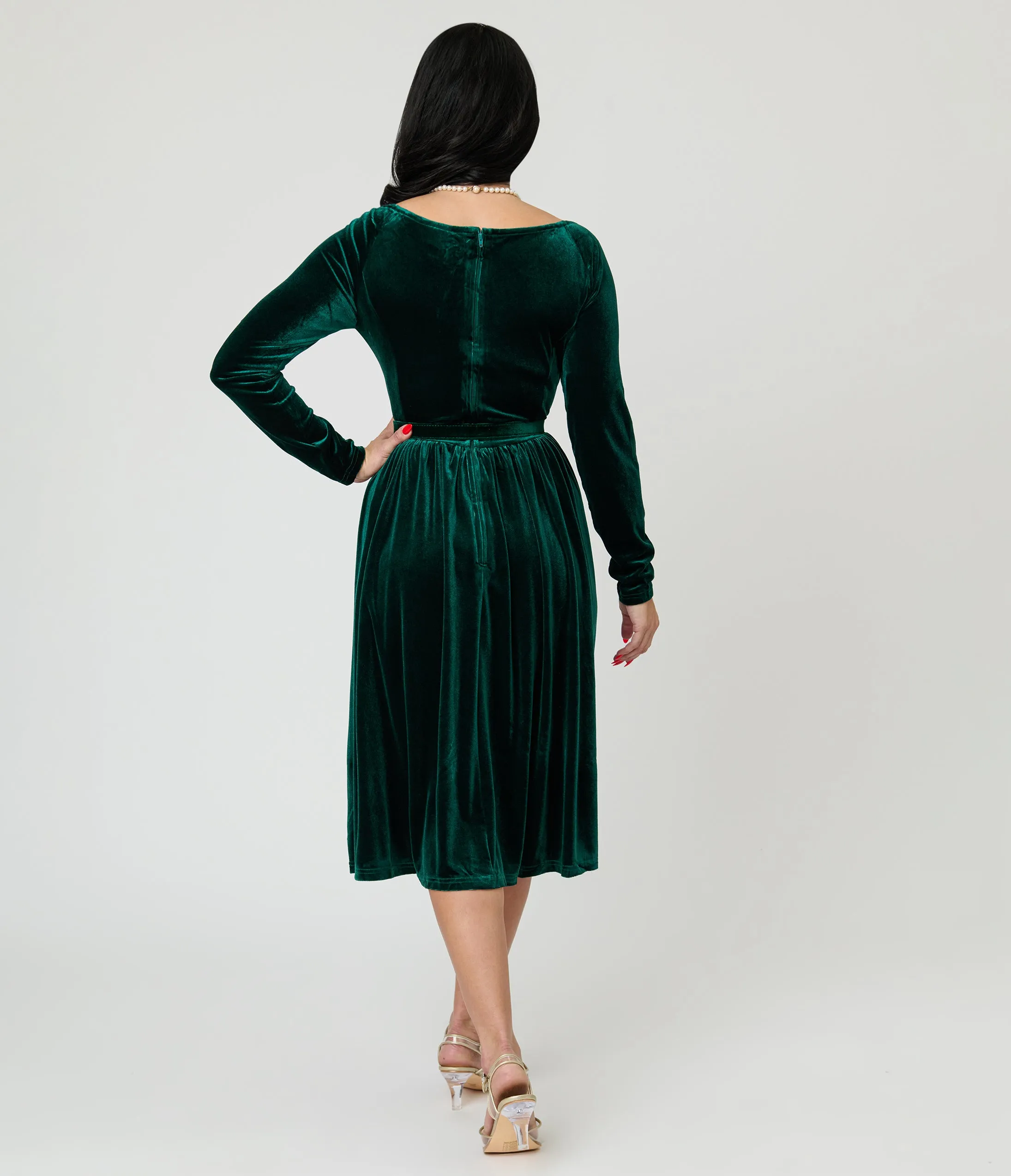 Unique Vintage Emerald Velvet Sweetheart Swing Dress sold by Unique Vintage product image thumbnail 2
