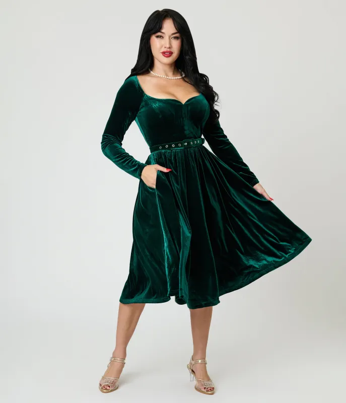 Unique Vintage Emerald Velvet Sweetheart Swing Dress sold by Unique Vintage