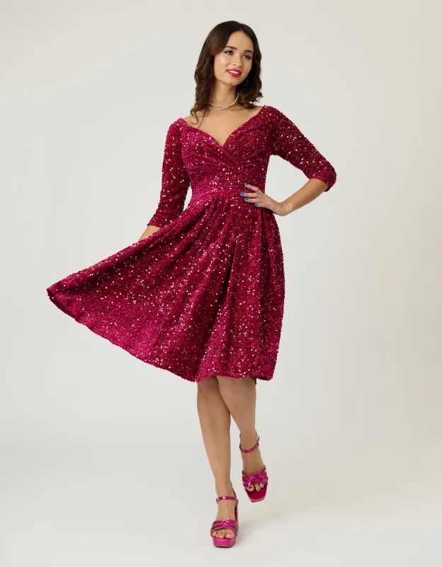 Unique Vintage Burgundy Velvet Sequin Marceline Swing Dress sold by Unique Vintage