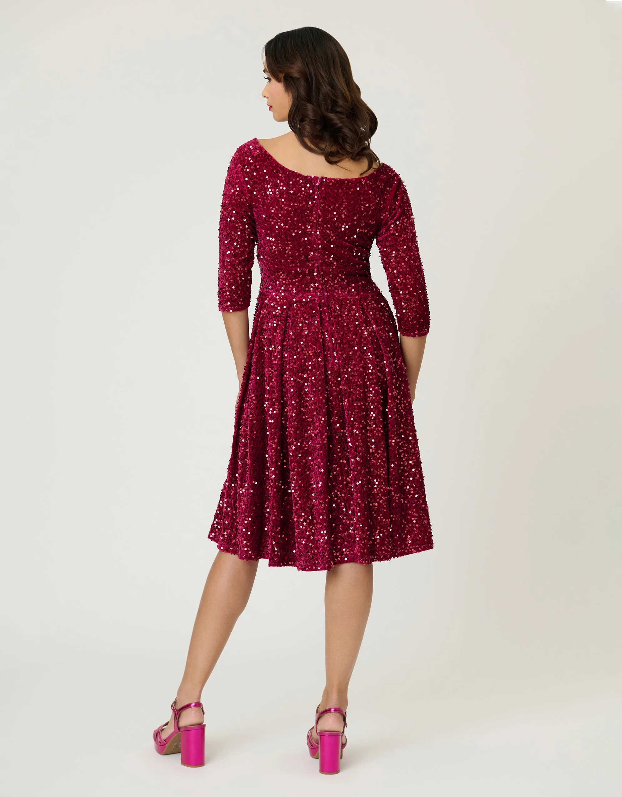 Unique Vintage Burgundy Velvet Sequin Marceline Swing Dress sold by Unique Vintage product image thumbnail 2