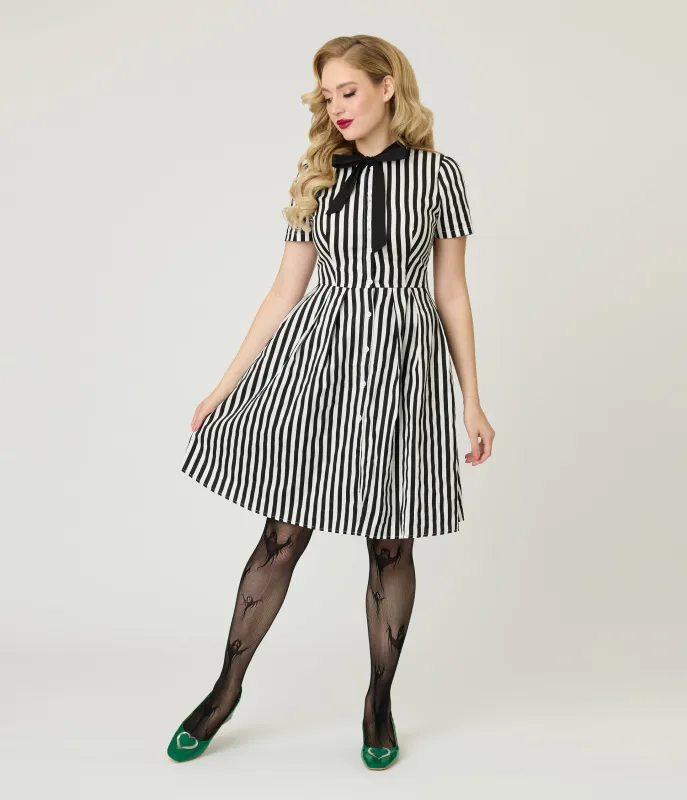 Black & White Stripe Flare Dress sold by Unique Vintage
