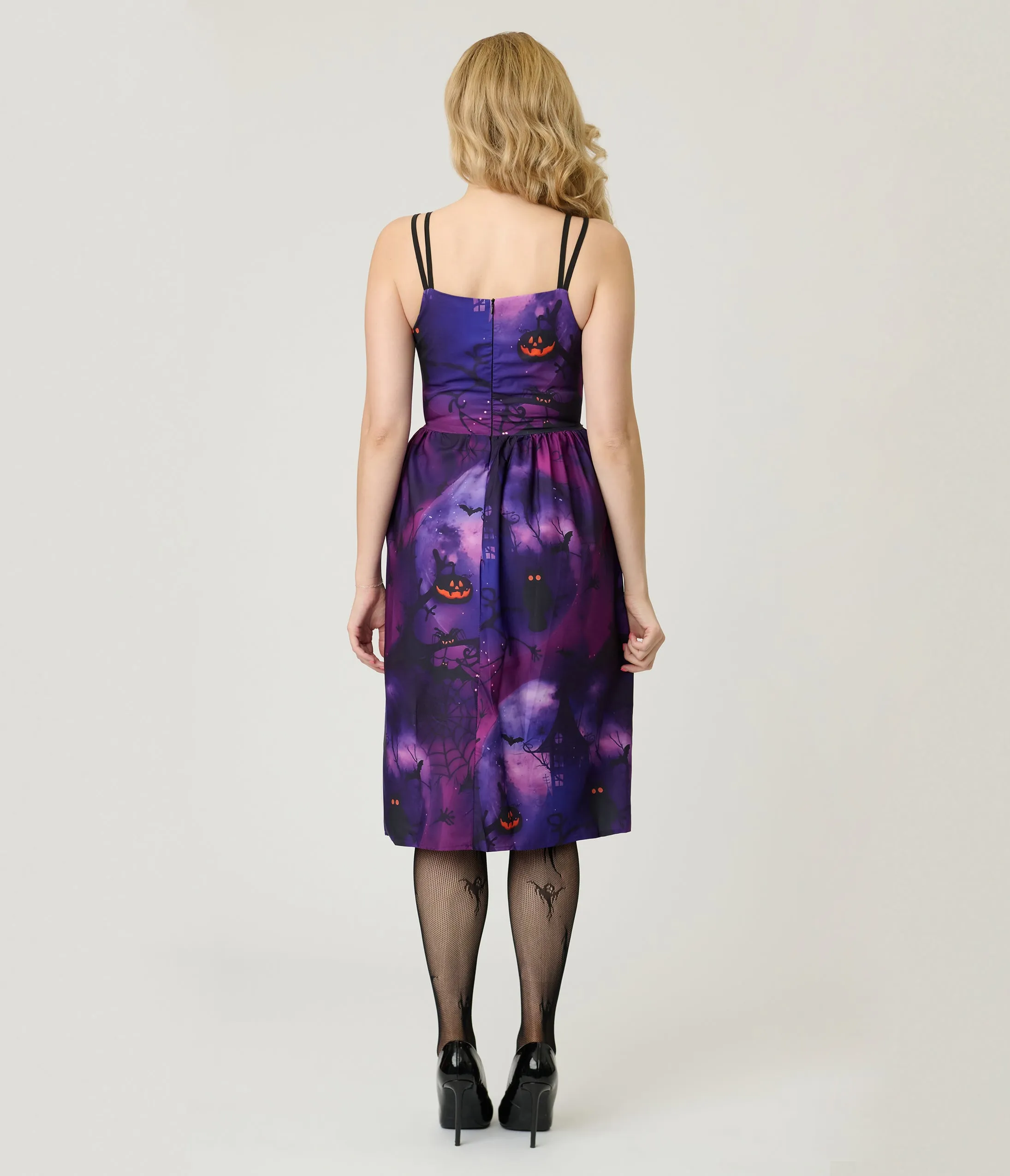 Purple Spooky Forest Jack-O-Lantern Print Swing Dress sold by Unique Vintage product image thumbnail 2