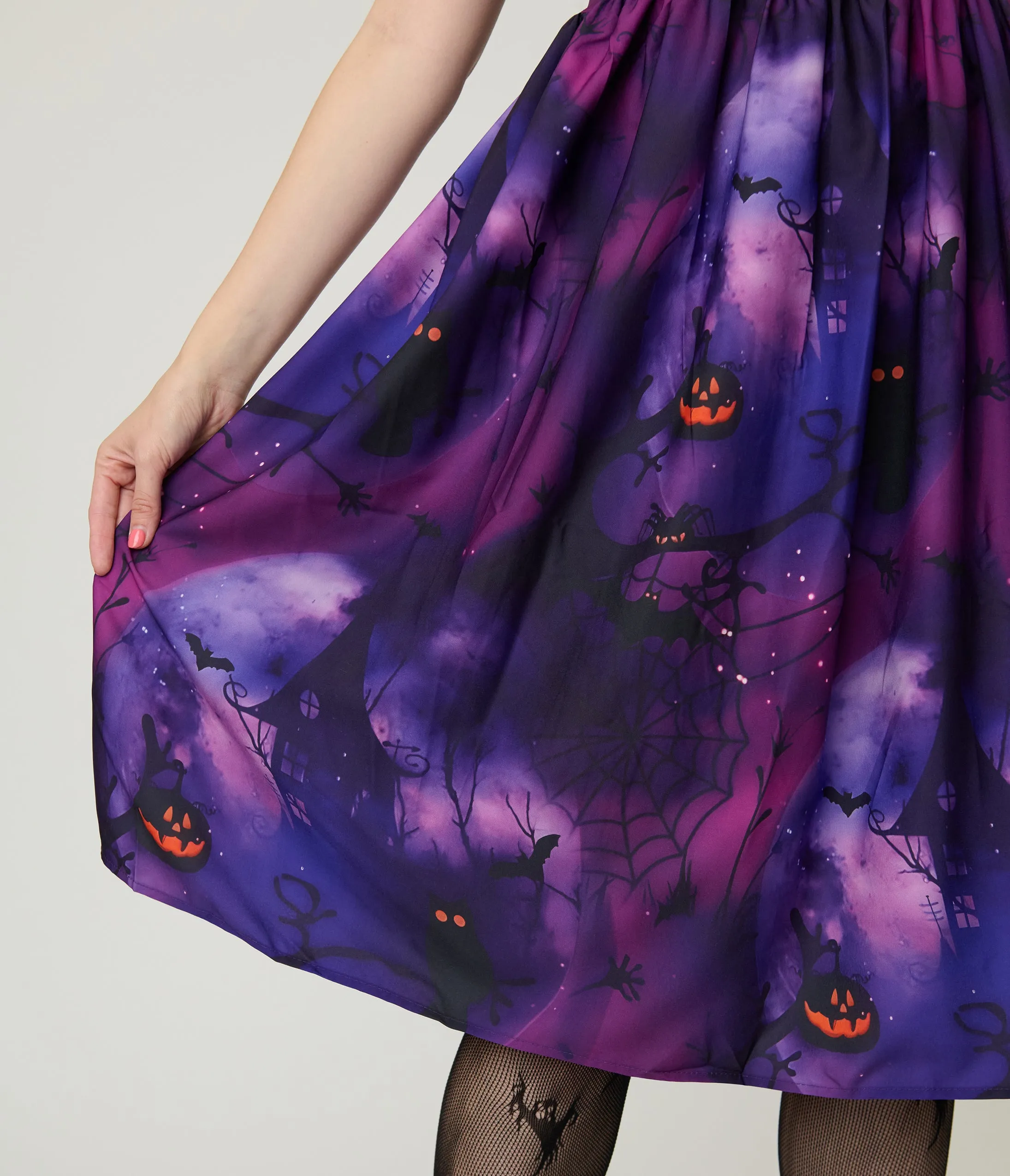 Purple Spooky Forest Jack-O-Lantern Print Swing Dress sold by Unique Vintage product image thumbnail 5