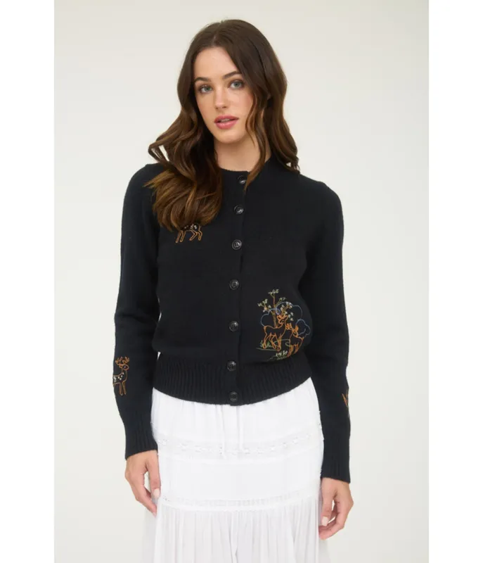 Black Deer Embroidered Cardigan made by Blu Pepper
