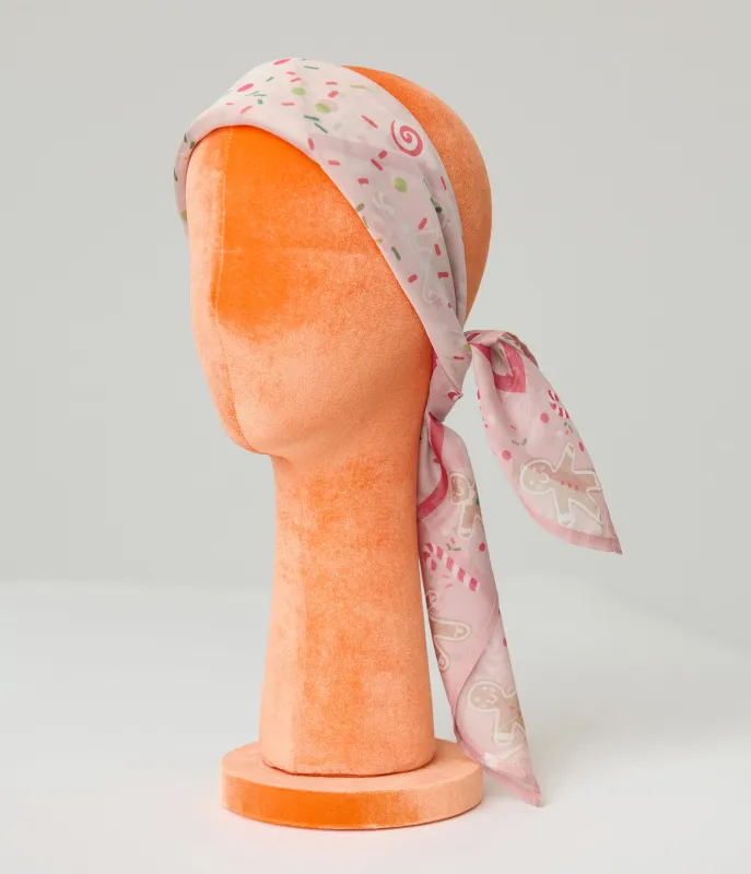 Unique Vintage Pink Gingerbread Men Border Hair Scarf sold by Unique Vintage