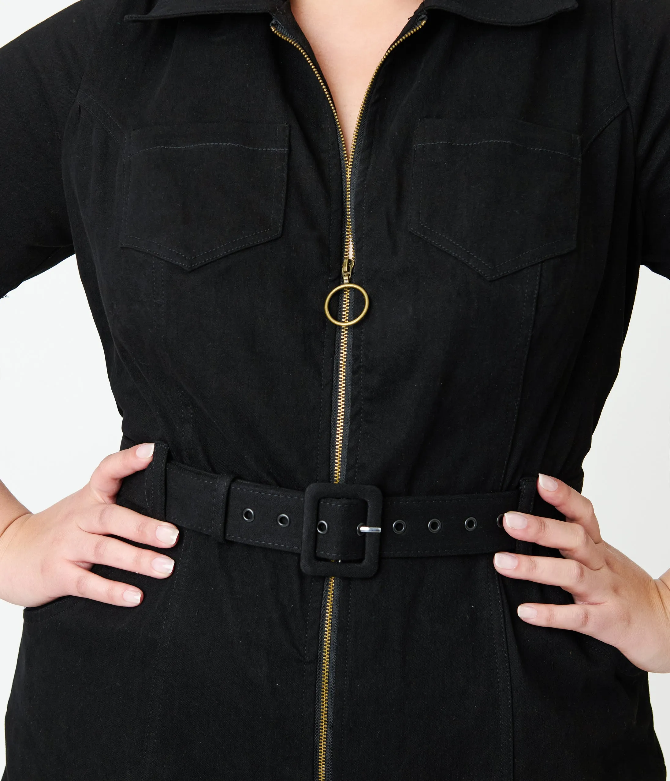 Unique Vintage Plus Size Black Denim Belted Jumpsuit sold by Unique Vintage product image thumbnail 4