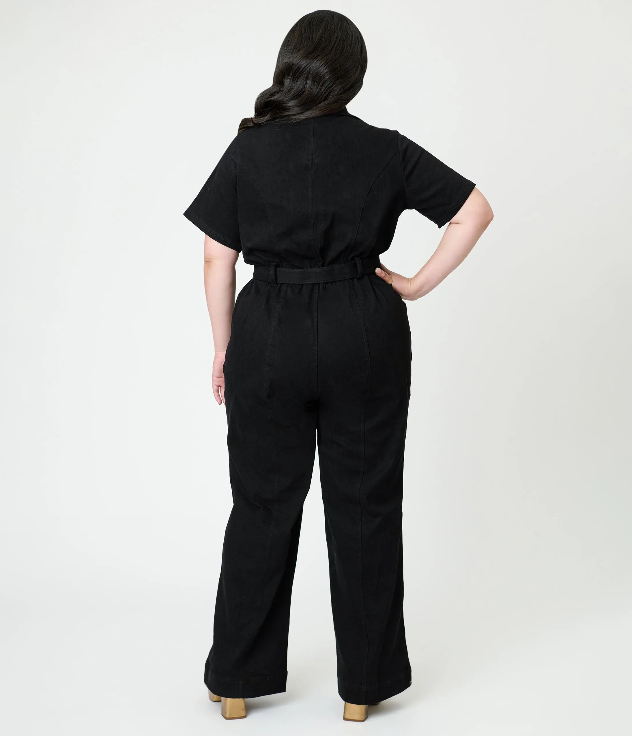 Unique Vintage Plus Size Black Denim Belted Jumpsuit sold by Unique Vintage product image thumbnail 2