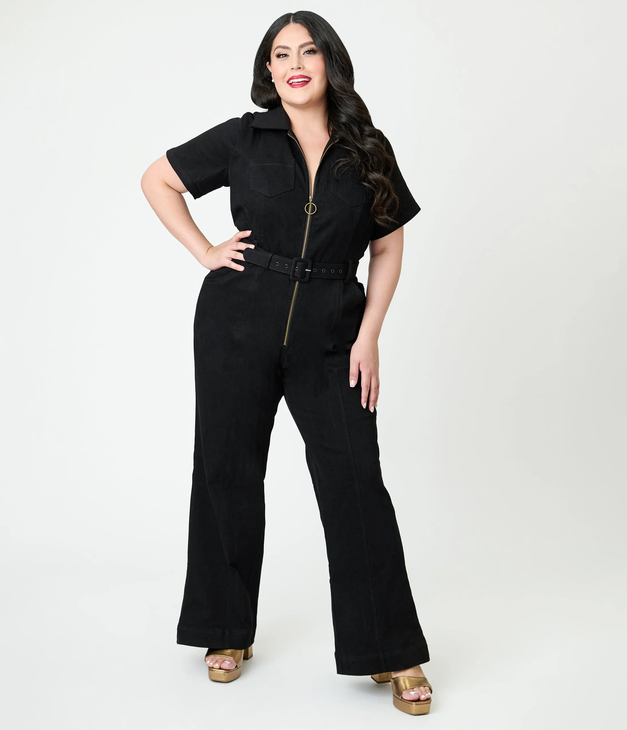 Unique Vintage Plus Size Black Denim Belted Jumpsuit sold by Unique Vintage product image thumbnail 3