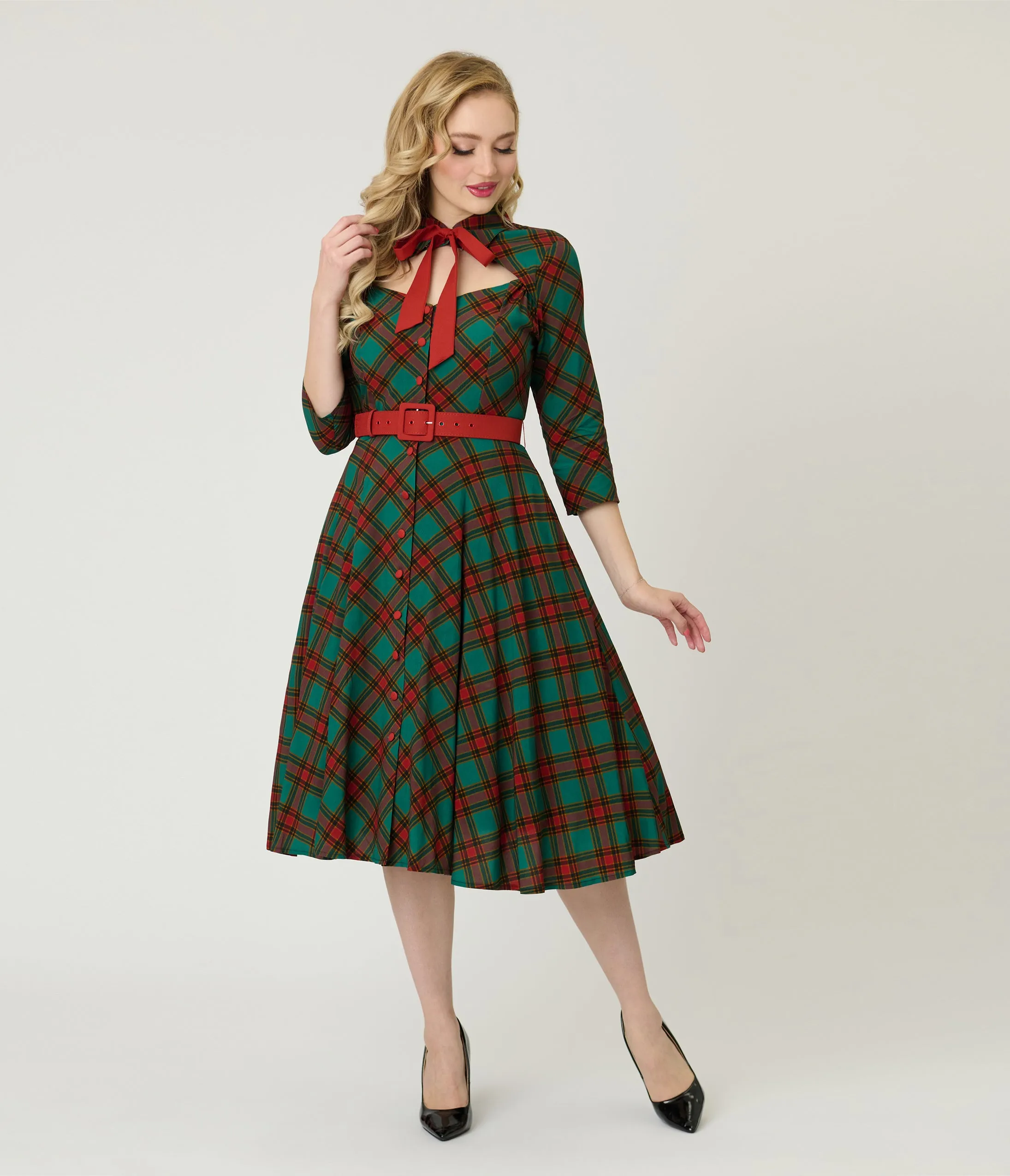 Unique Vintage Green & Red Bias Plaid Swing Dress sold by Unique Vintage product image thumbnail 3