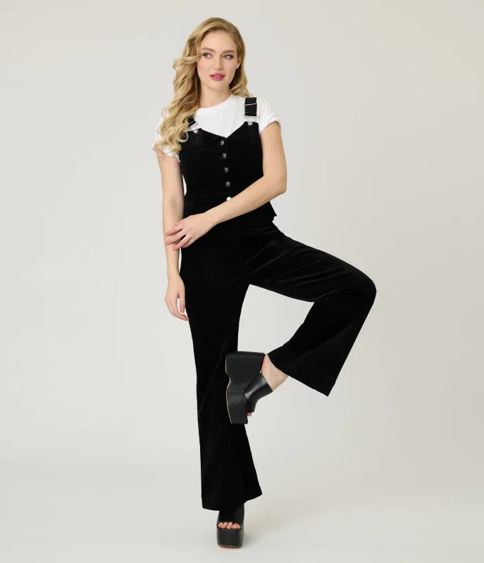 Smak Parlour Black Corduroy Wide Leg Dungarees sold by Unique Vintage
