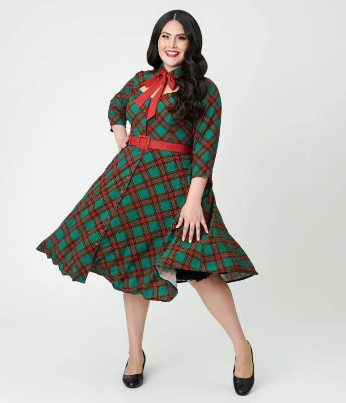 Unique Vintage Plus Size Green & Red Bias Plaid Swing Dress sold by Unique Vintage