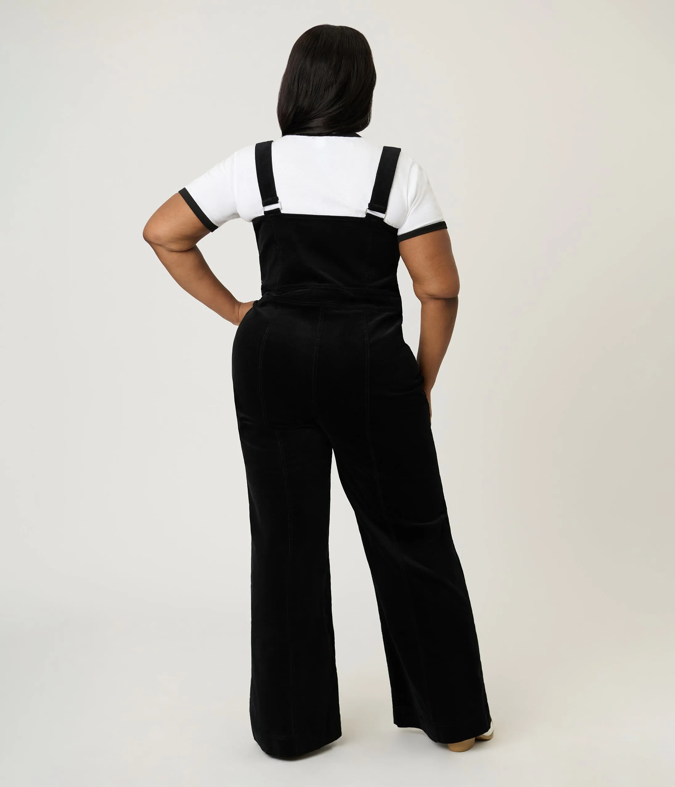 Smak Parlour Plus Size Black Corduroy Wide Leg Dungarees sold by Unique Vintage product image thumbnail 2