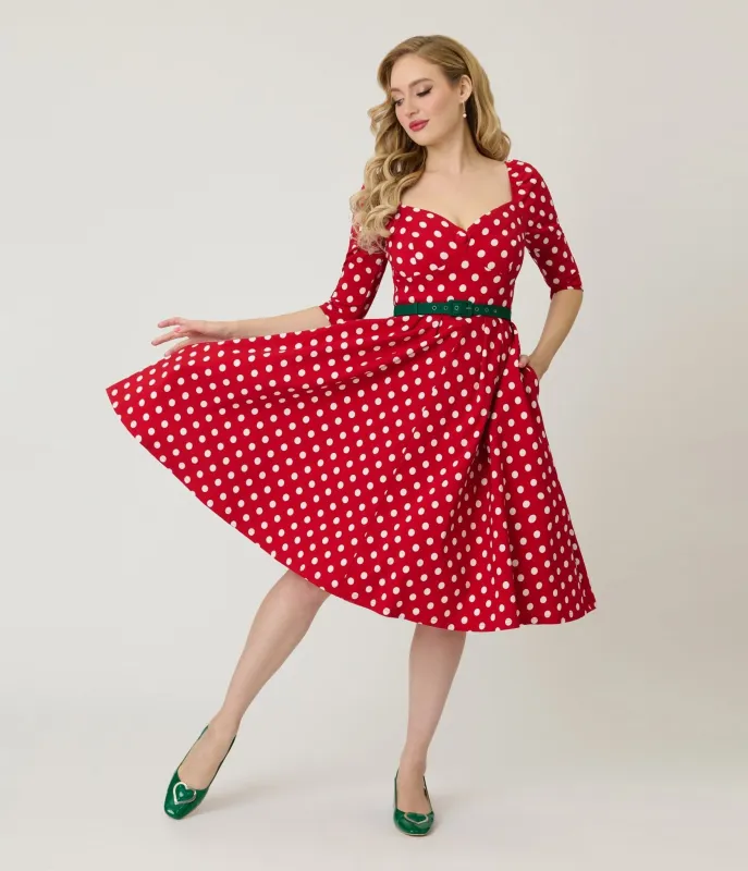 Unique Vintage Red & White Dot Lamar Swing Dress sold by Unique Vintage