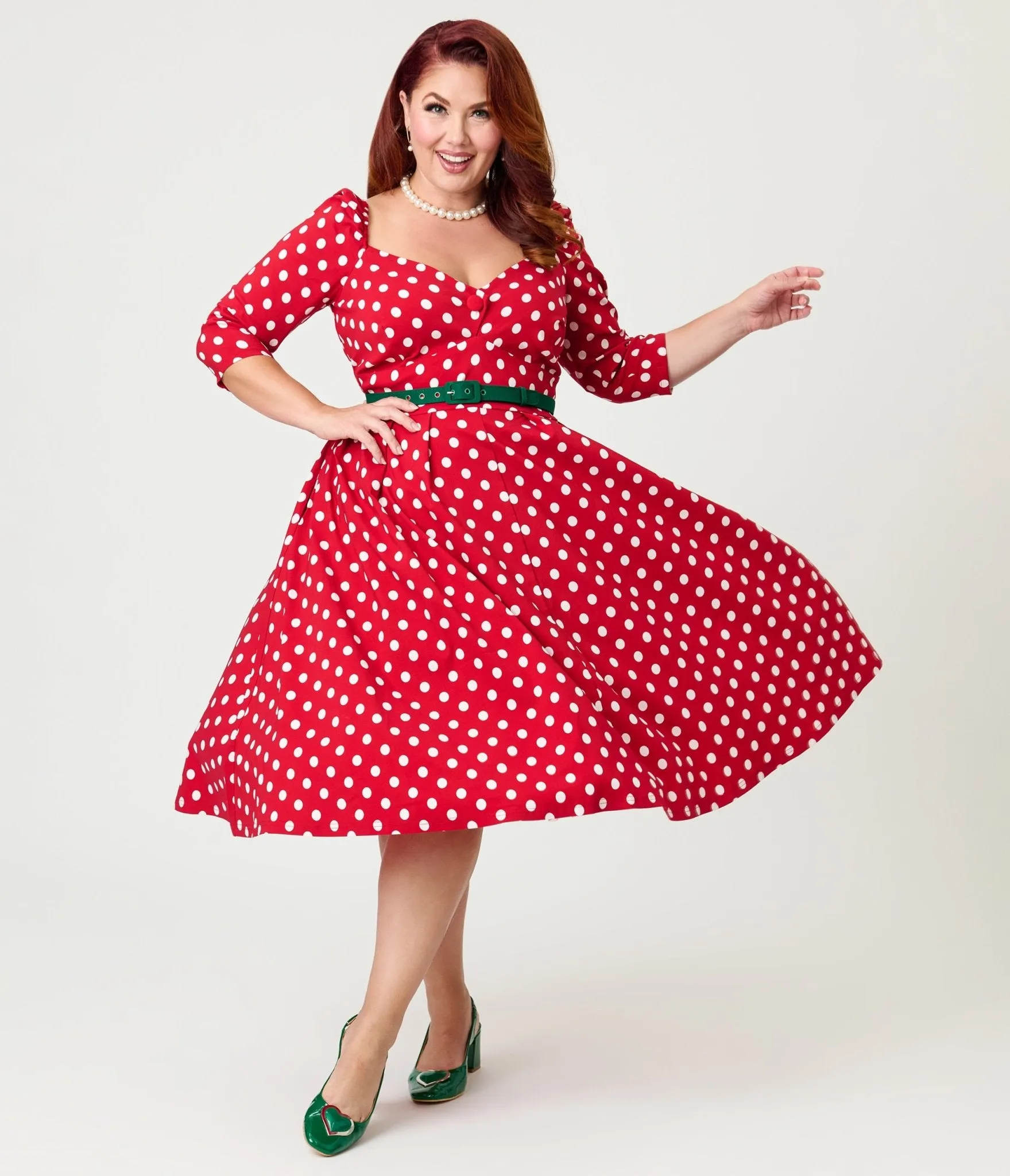 Unique Vintage Plus Size Red & White Dot Lamar Swing Dress sold by Unique Vintage