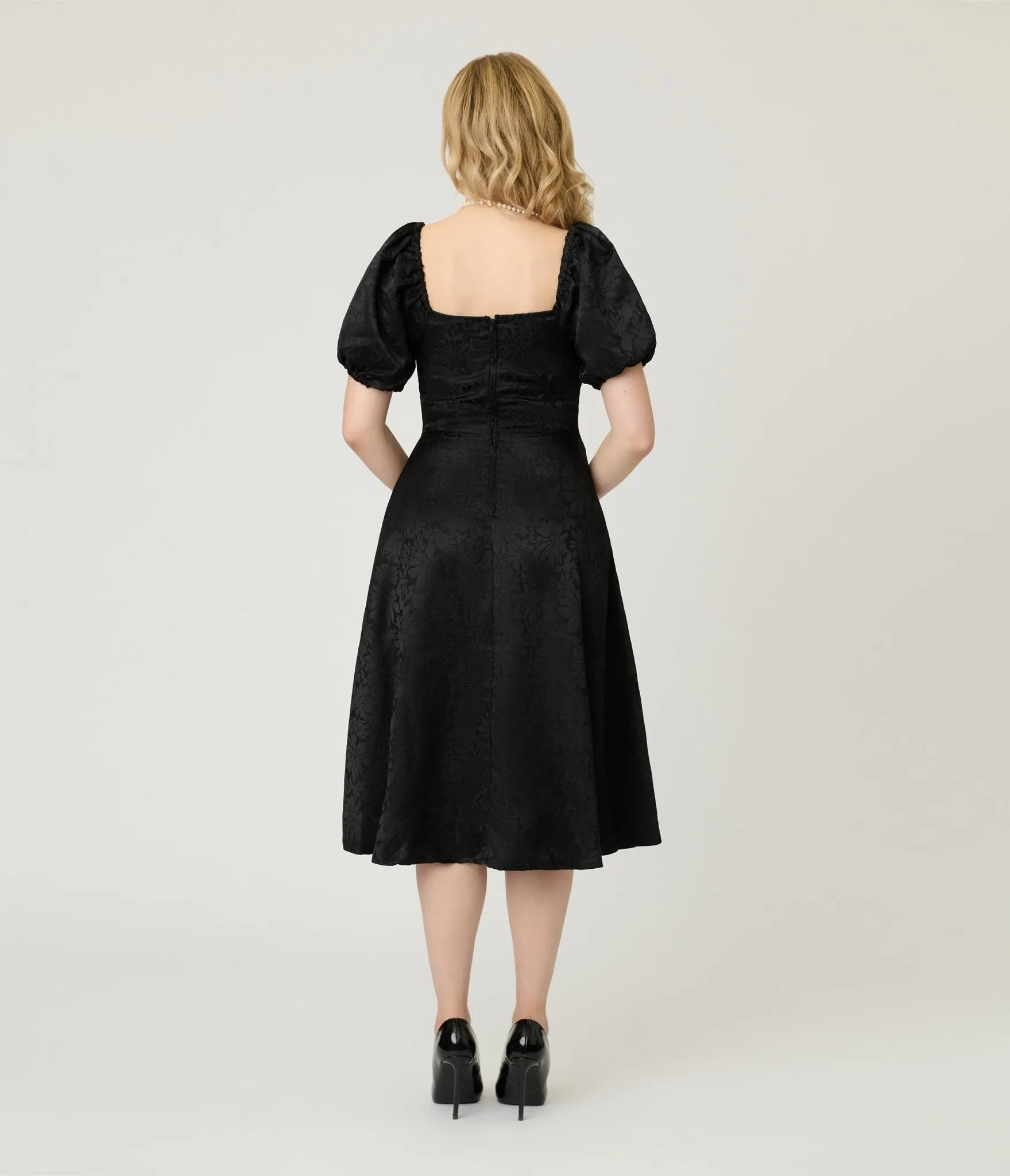 Unique Vintage Black Floral Jacquard Sweetheart Swing Dress sold by Unique Vintage product image thumbnail 2