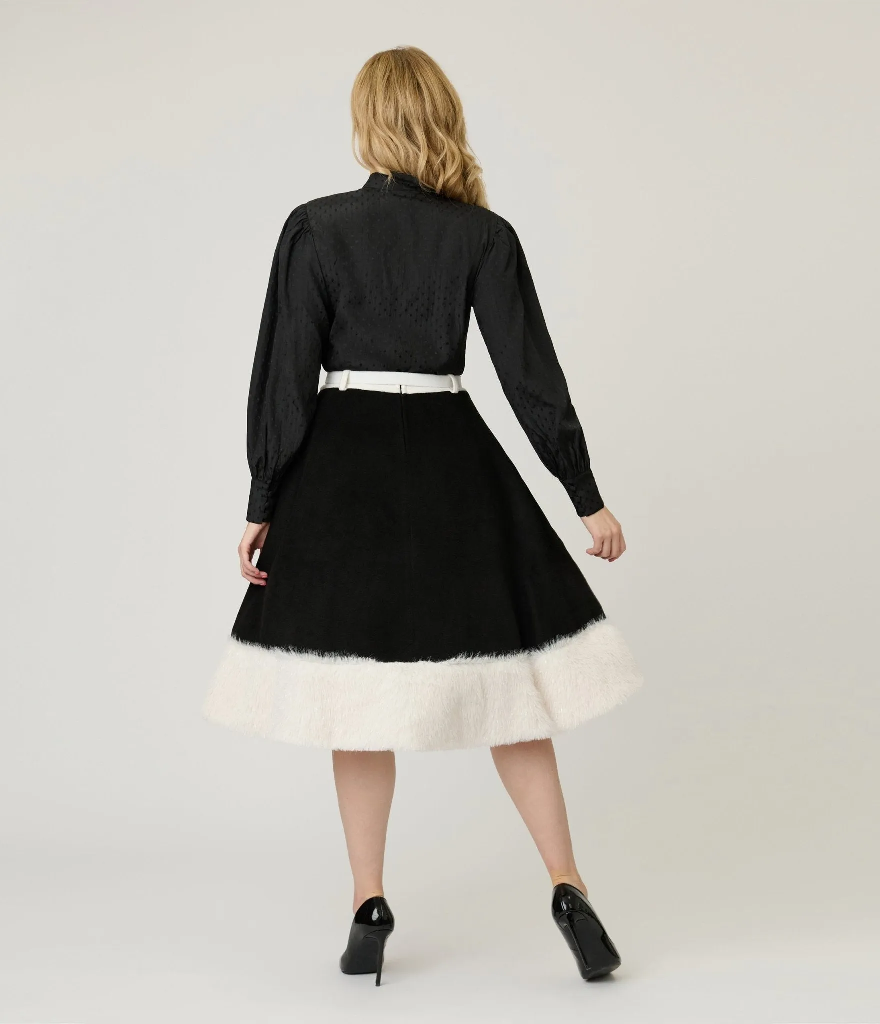 Unique Vintage Black Felt & White Fur Snowflake Soda Shop Swing Skirt sold by Unique Vintage product image thumbnail 3