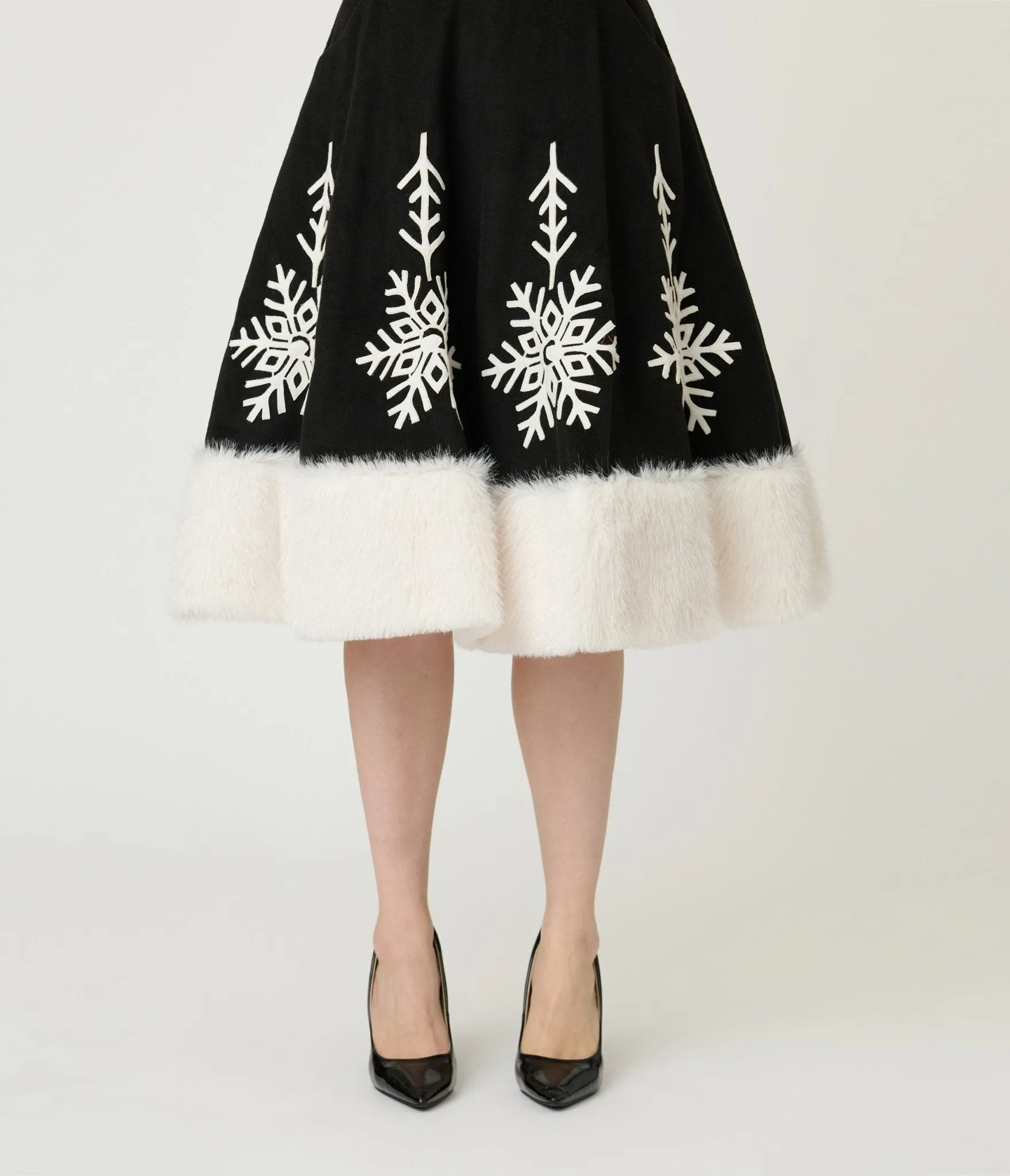 Unique Vintage Black Felt & White Fur Snowflake Soda Shop Swing Skirt sold by Unique Vintage product image thumbnail 2