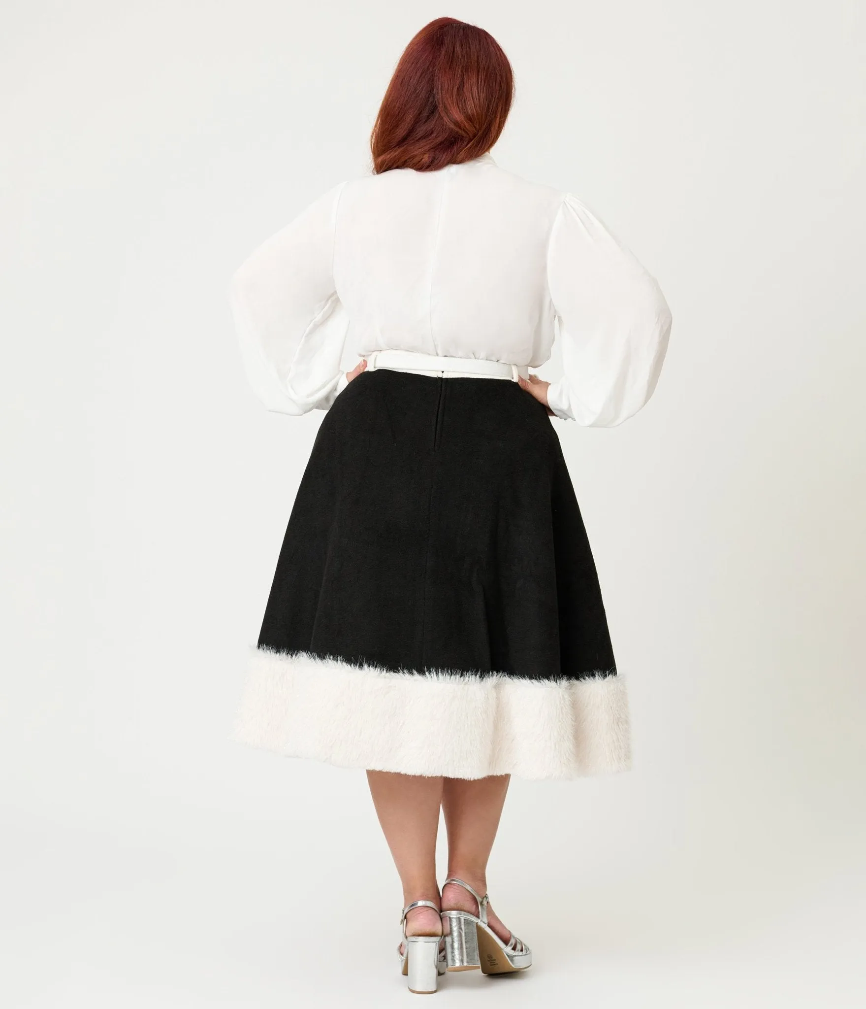 Unique Vintage Plus Size Black Felt & White Fur Snowflake Soda Shop Swing Skirt sold by Unique Vintage product image thumbnail 5