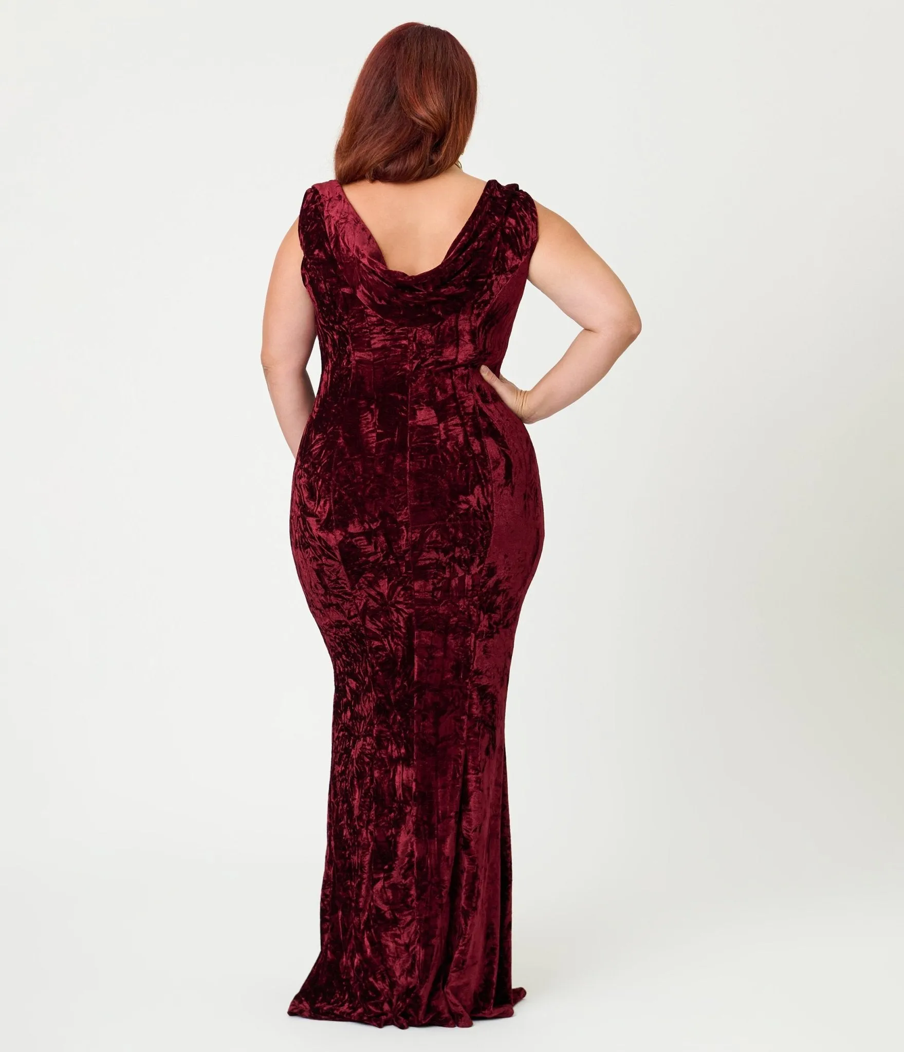 Unique Vintage Plus Size Burgundy Textured Velvet Goldwyn Gown sold by Unique Vintage product image thumbnail 2