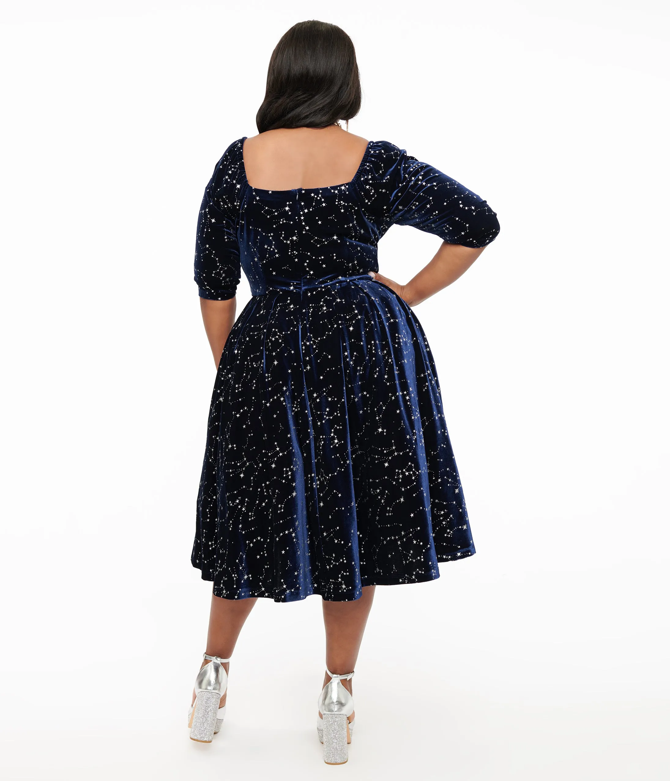 Unique Vintage Plus Size 1950s Navy & Silver Star Velvet Lamar Swing Dress sold by Unique Vintage product image thumbnail 3