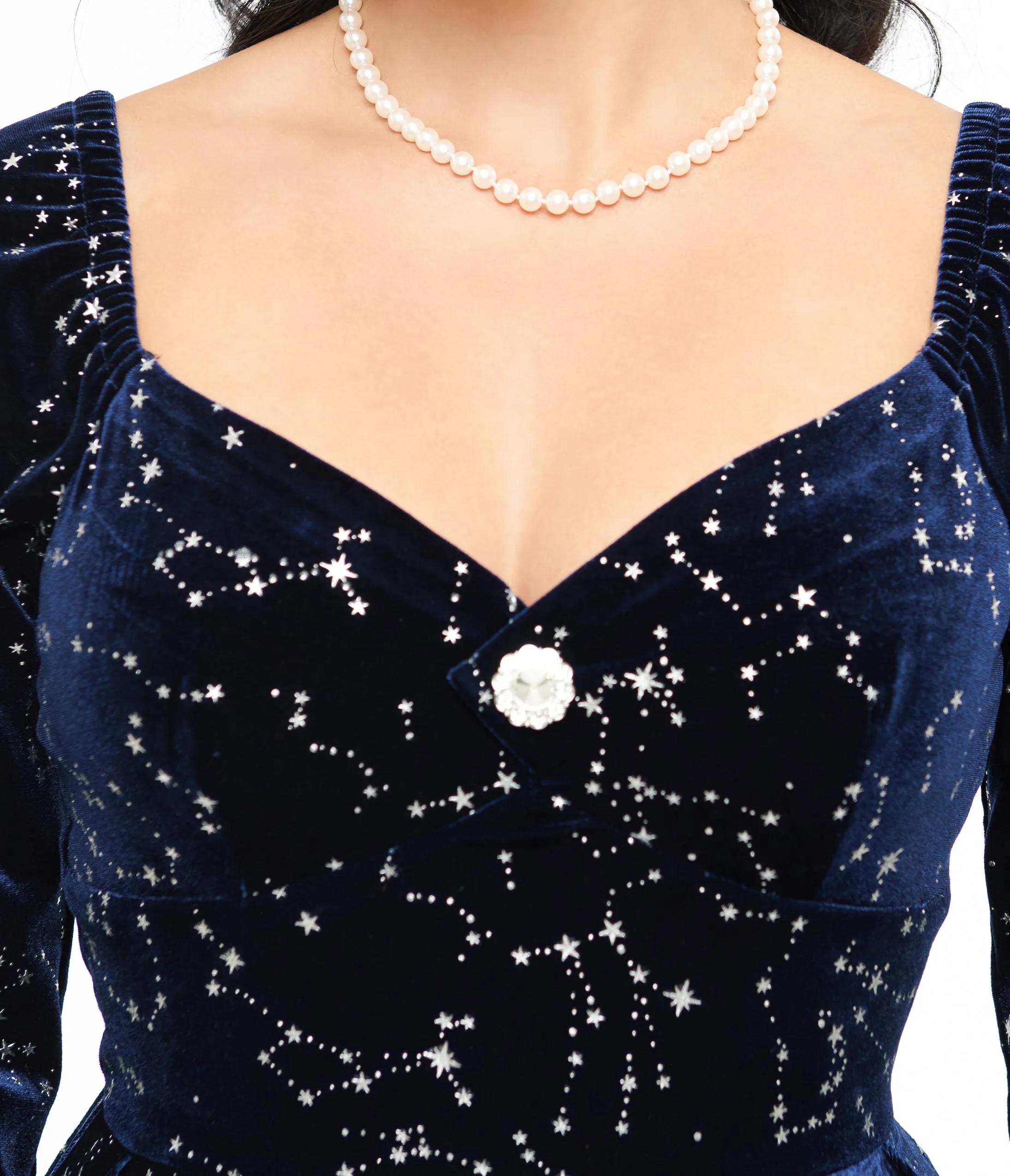 Unique Vintage 1950s Navy & Silver Star Velvet Lamar Swing Dress sold by Unique Vintage product image thumbnail 2