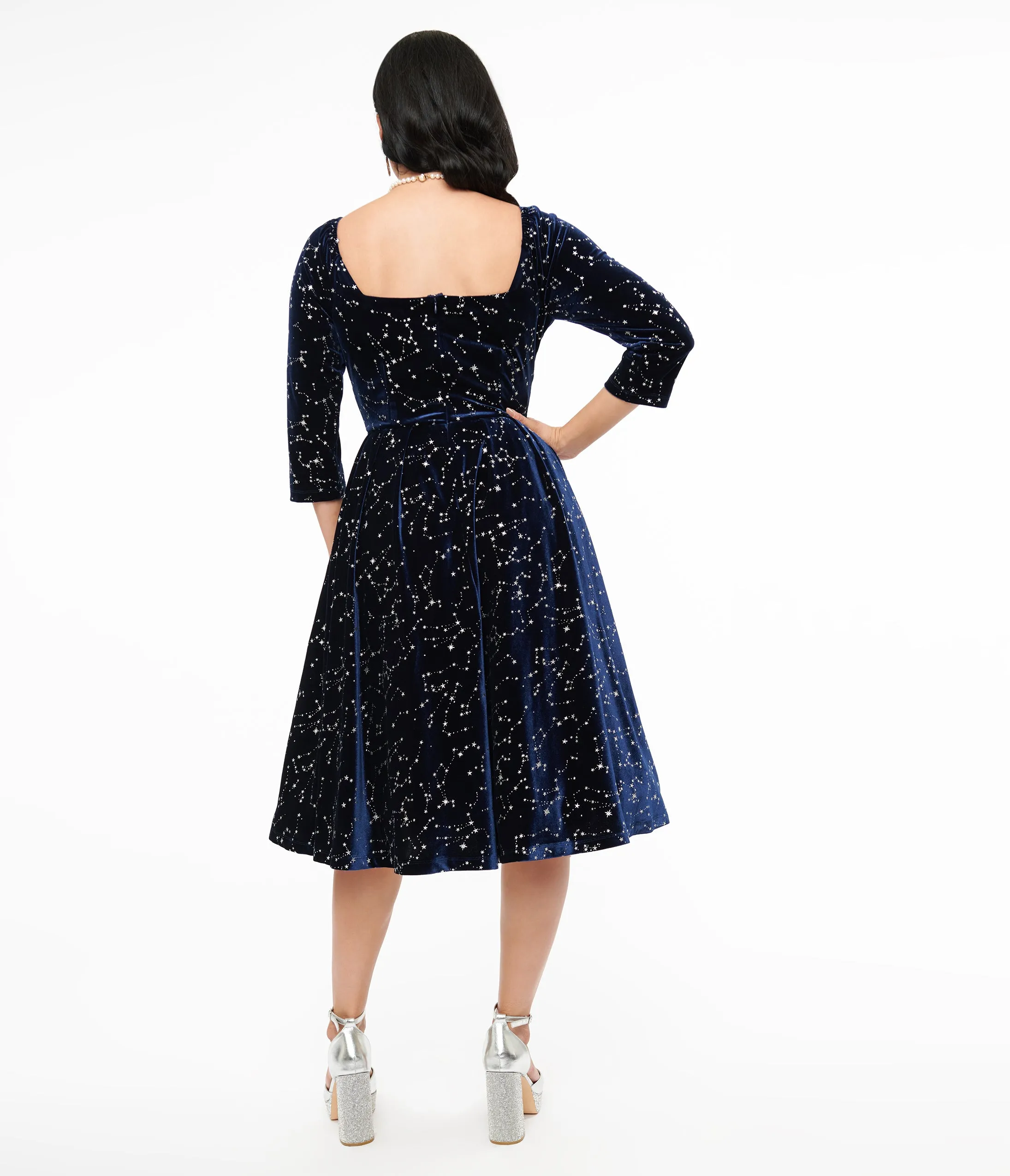 Unique Vintage 1950s Navy & Silver Star Velvet Lamar Swing Dress sold by Unique Vintage product image thumbnail 3