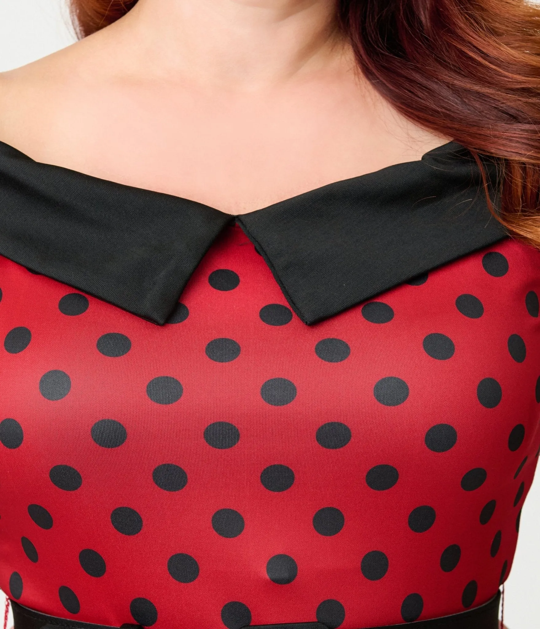 Unique Vintage Plus Size Red & Black Polka Dot Off the Shoulder Swing Dress sold by Unique Vintage product image thumbnail 5
