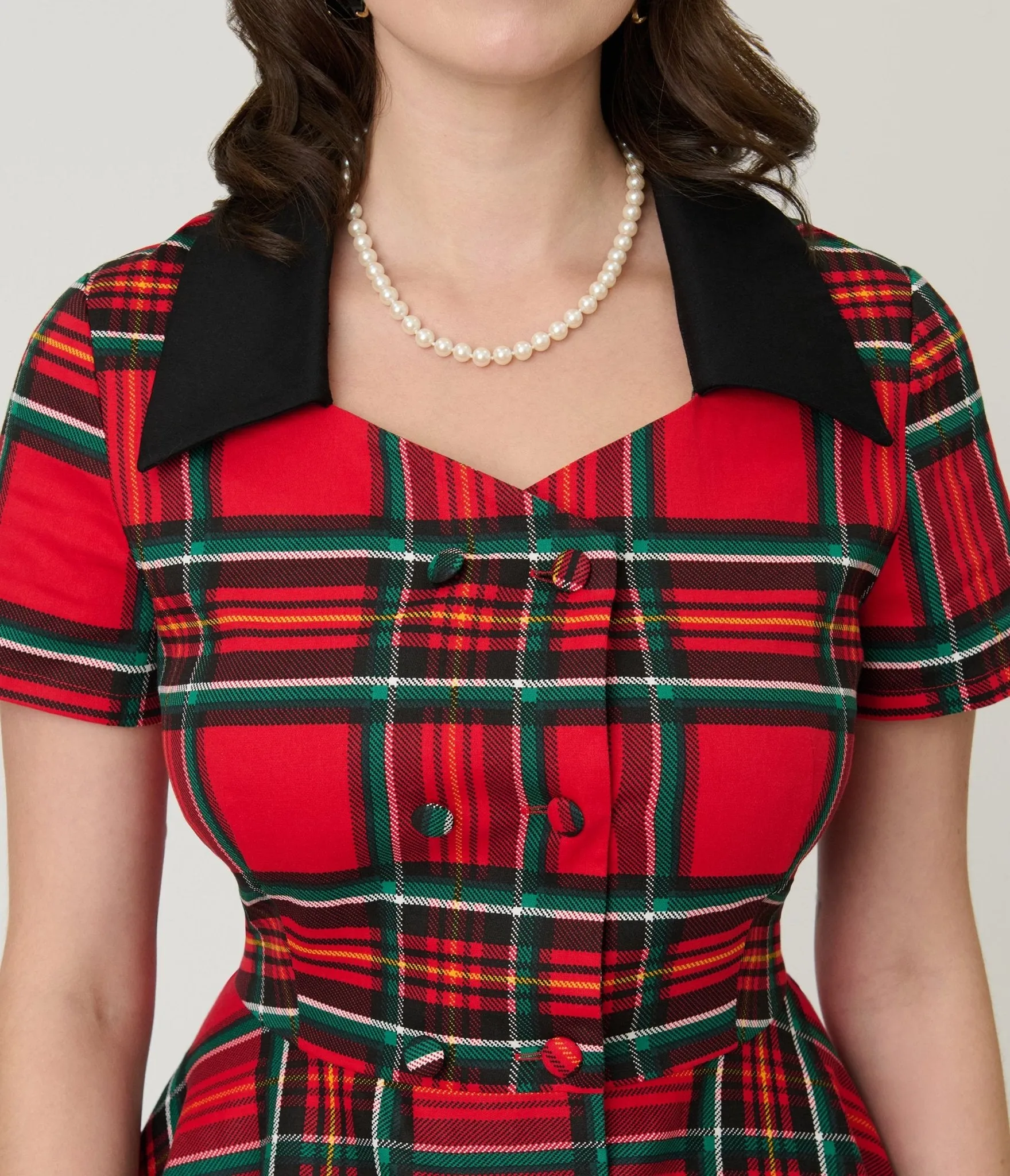 1950s Red Tartan Plaid Cotton Swing Dress sold by Unique Vintage product image thumbnail 5