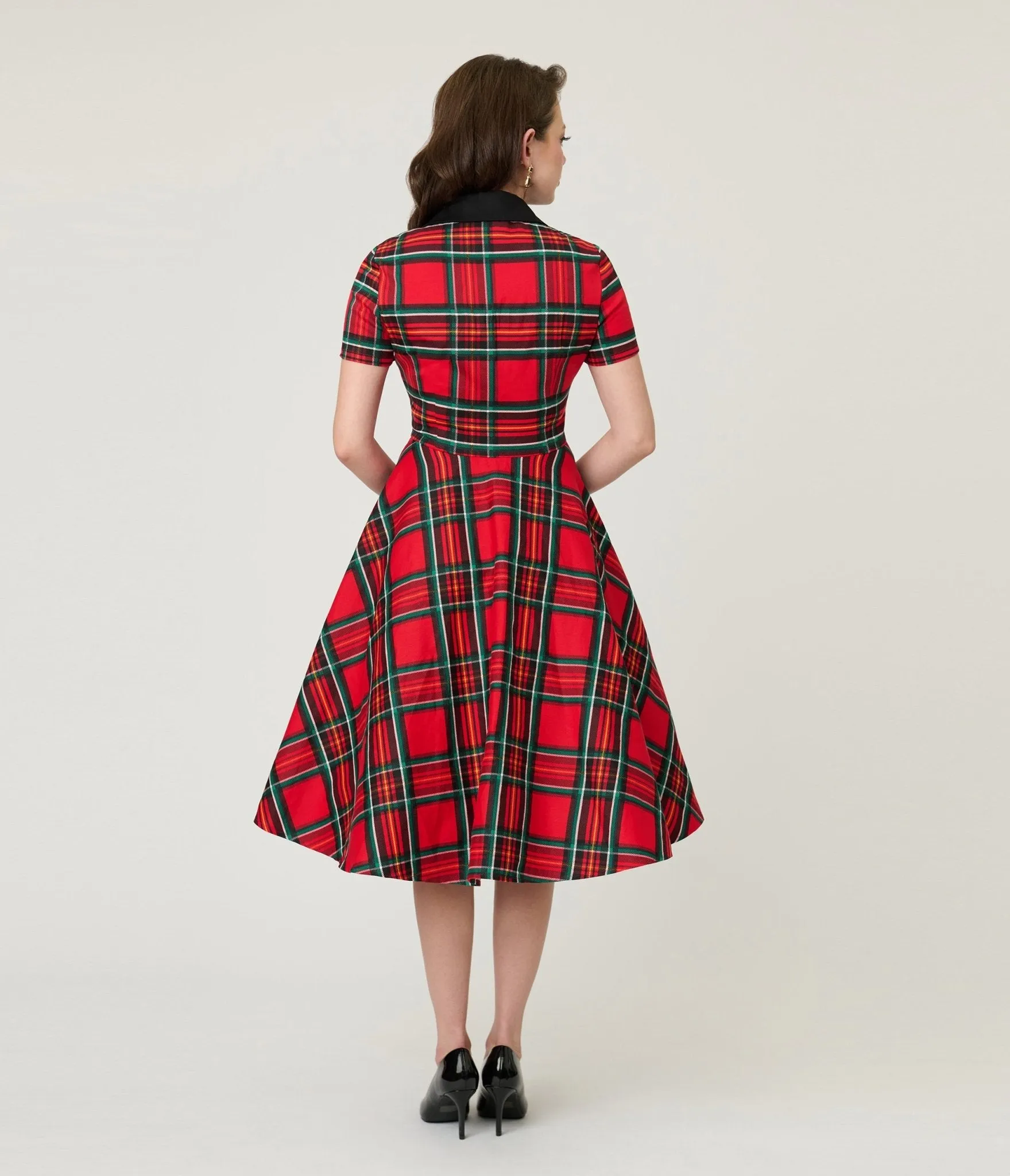 1950s Red Tartan Plaid Cotton Swing Dress sold by Unique Vintage product image thumbnail 2