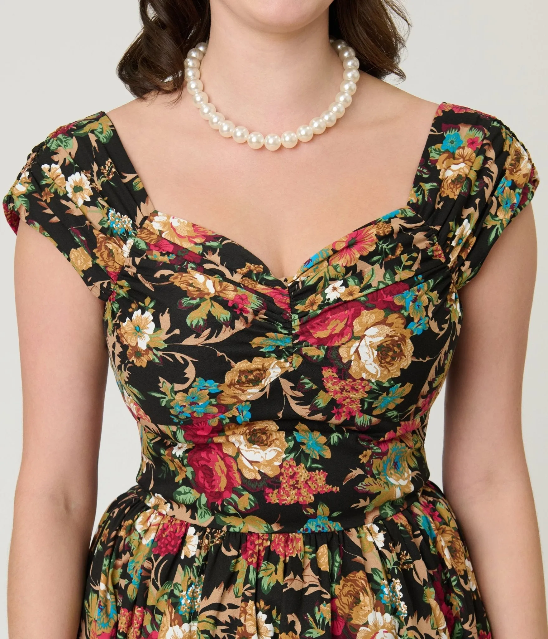 Black & Gold Floral Swing Dress sold by Unique Vintage product image thumbnail 5