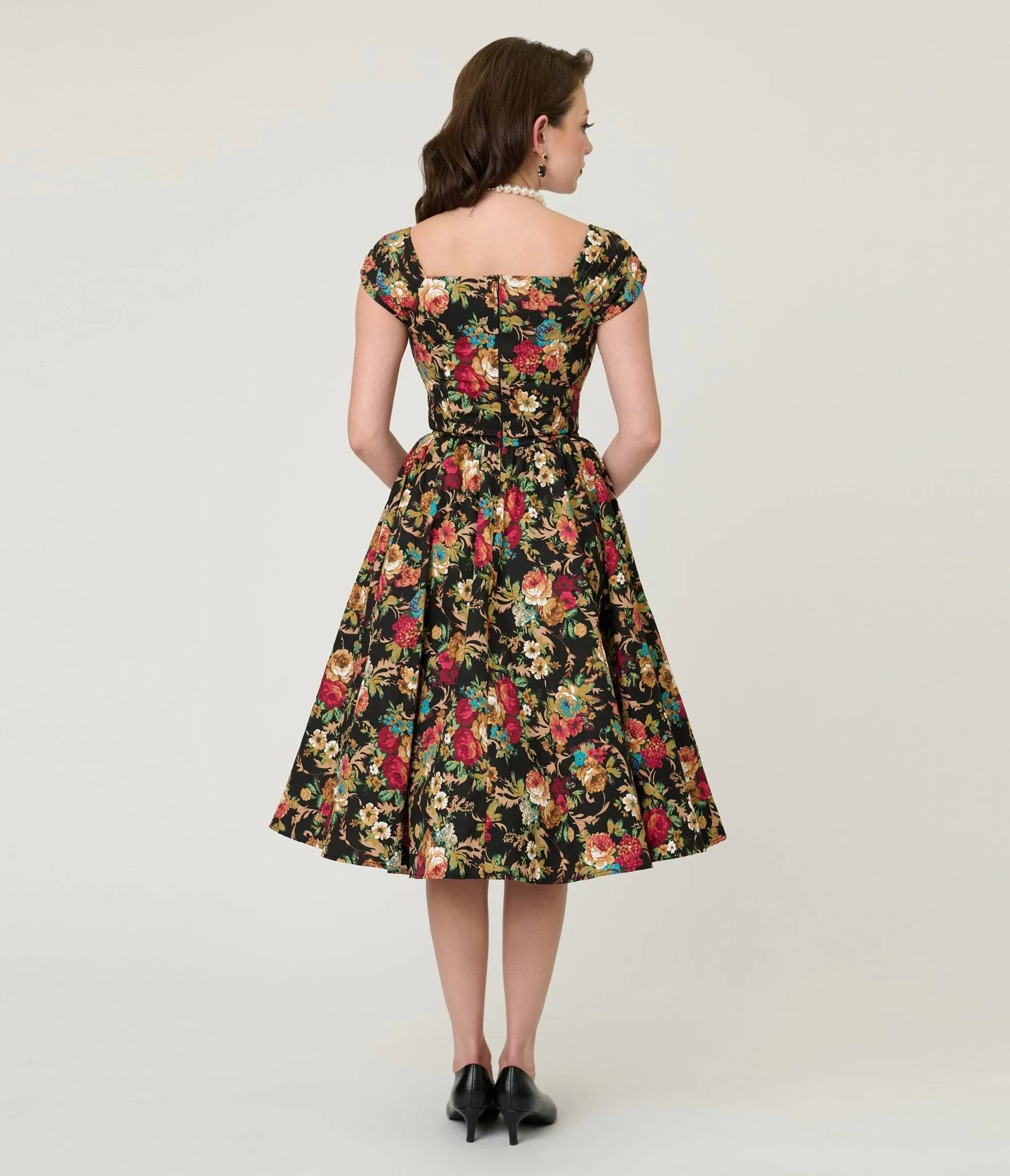 Black & Gold Floral Swing Dress sold by Unique Vintage product image thumbnail 2