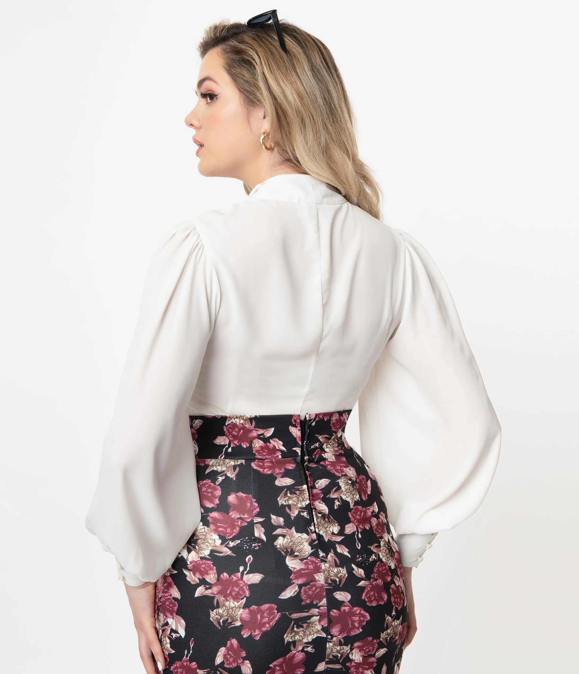 Unique Vintage 1940s White Neck Tie Gwen Blouse sold by Unique Vintage product image thumbnail 2