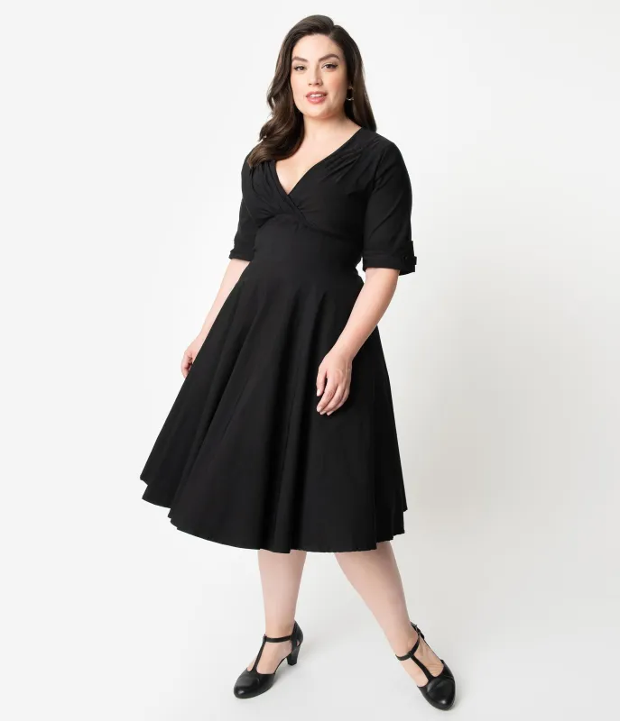 Unique Vintage Plus Size Black Delores Swing Dress with Sleeves sold by Unique Vintage