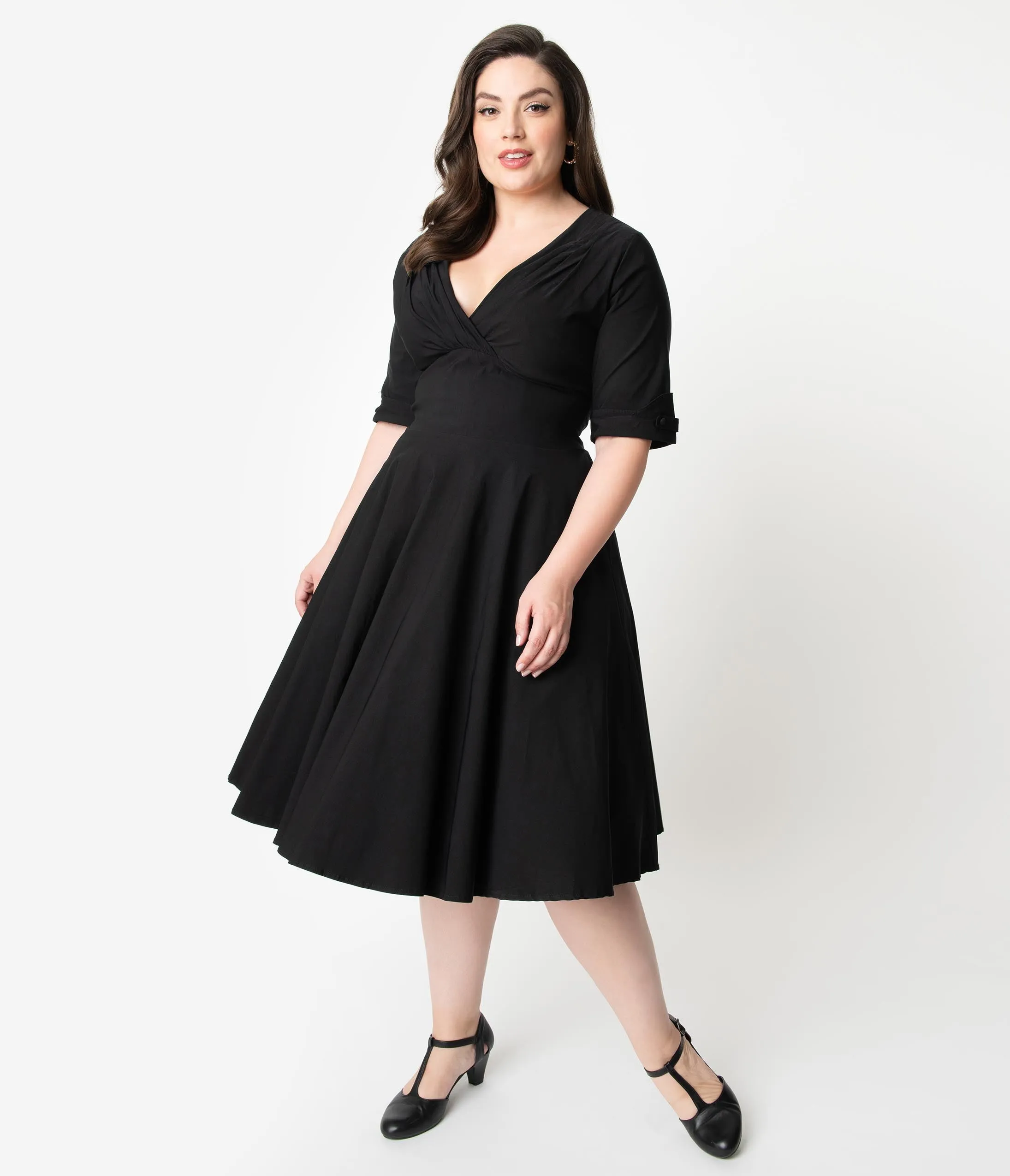 Unique Vintage Plus Size Black Delores Swing Dress with Sleeves sold by Unique Vintage