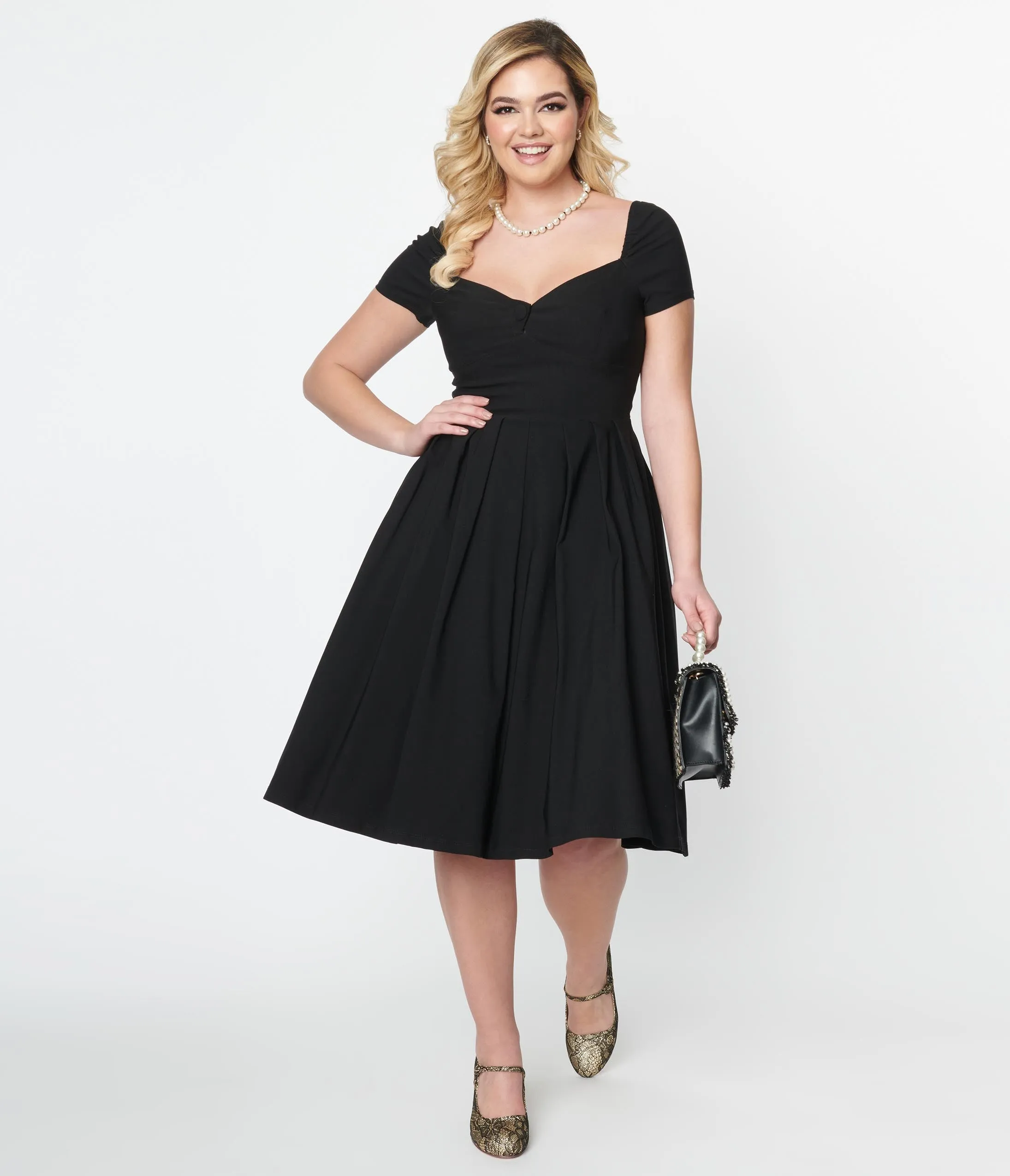 Unique Vintage Black Sweetheart Midge Swing Dress sold by Unique Vintage