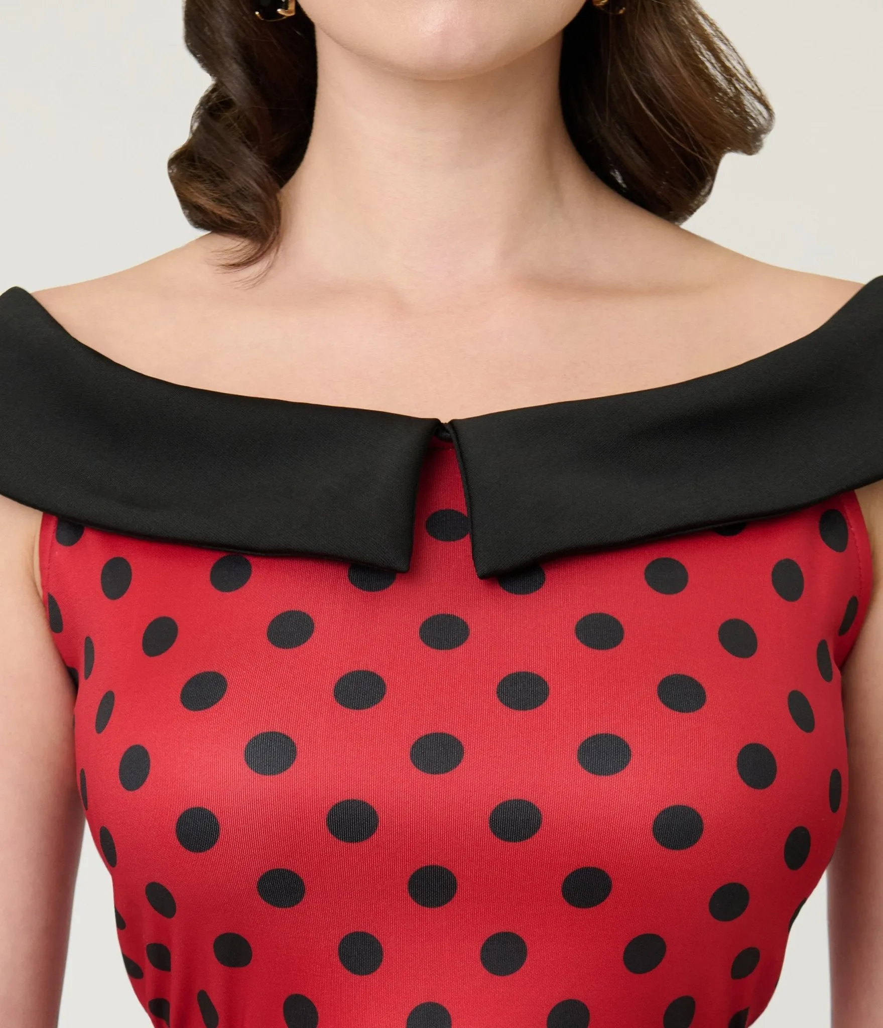 Unique Vintage Red & Black Polka Dot Off the Shoulder Swing Dress sold by Unique Vintage product image thumbnail 5