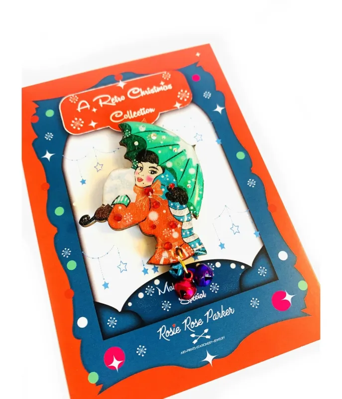 Winter Umbrella Christmas Brooch sold by Unique Vintage