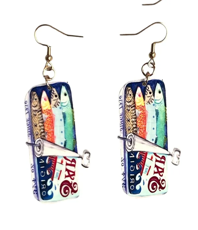 Sardine Tin Earrings sold by Unique Vintage