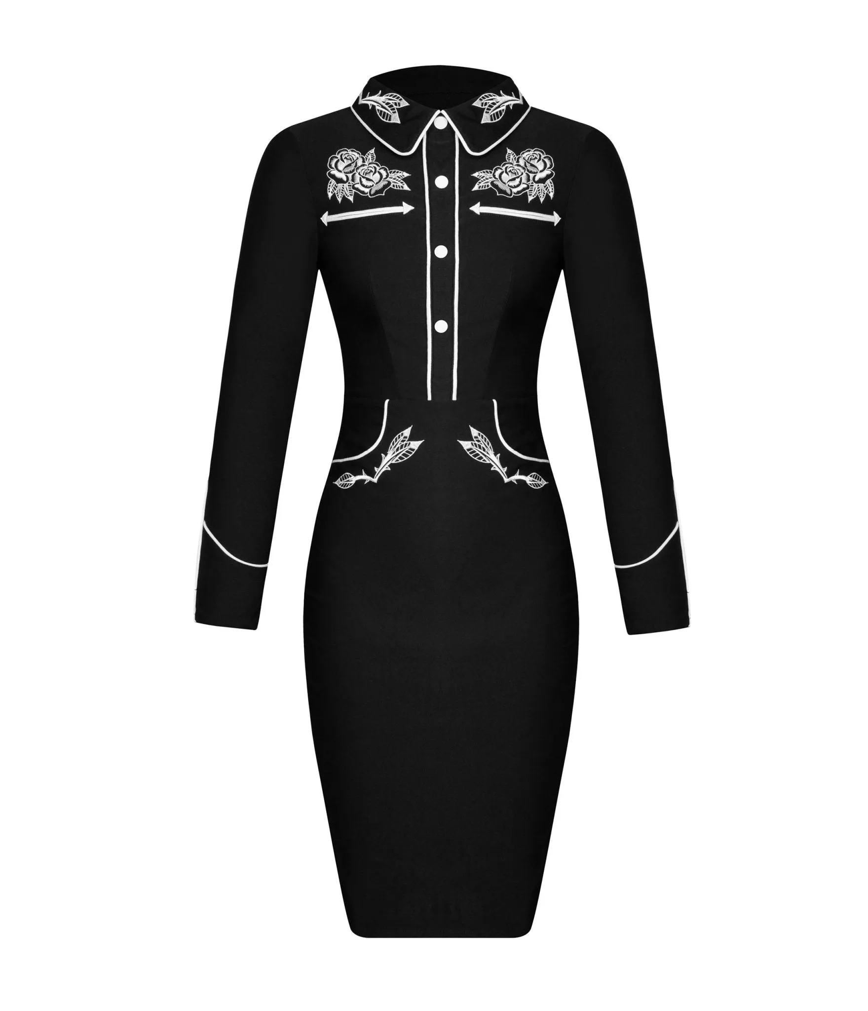 Katakomb Western Black & White Roses June Pencil Dress sold by Unique Vintage product image thumbnail 2