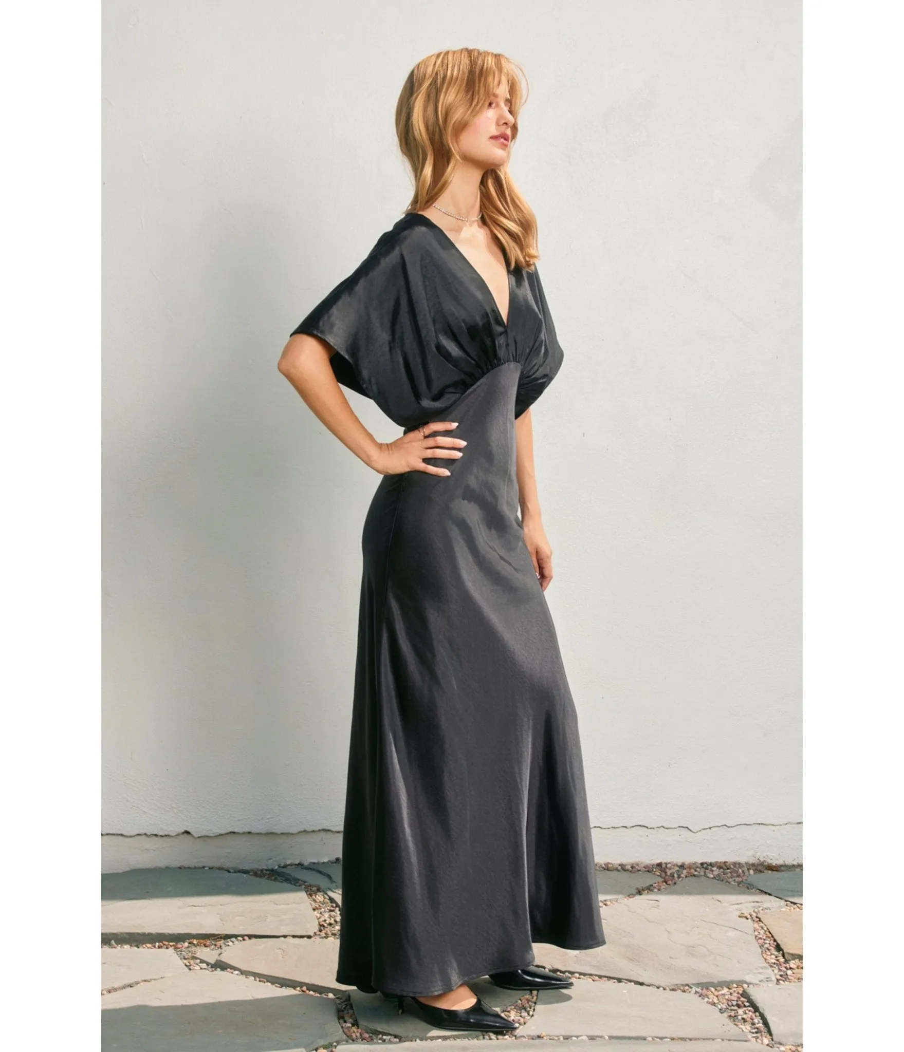 Black Satin Blouson Maxi Dress sold by Unique Vintage product image thumbnail 3