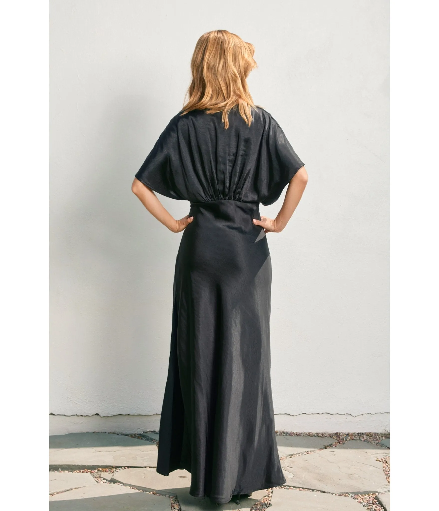 Black Satin Blouson Maxi Dress sold by Unique Vintage product image thumbnail 2