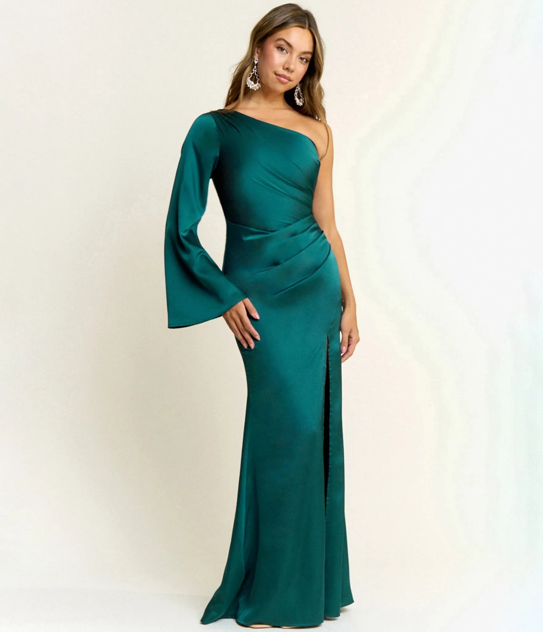 Teal One Shoulder Maxi Dress sold by Unique Vintage product image thumbnail 3