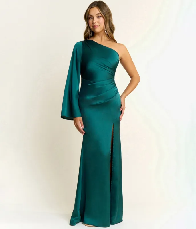 Teal One Shoulder Maxi Dress sold by Unique Vintage