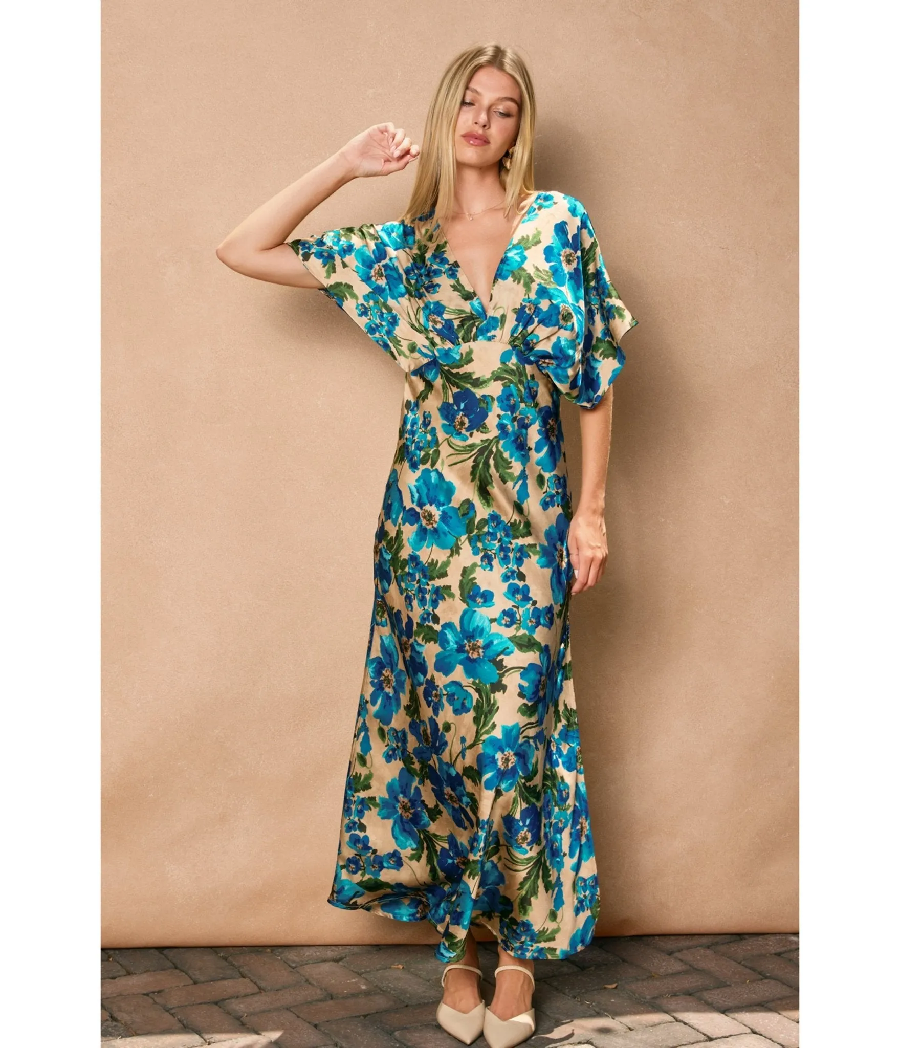 Blue Floral Blouson Maxi Dress sold by Unique Vintage product image thumbnail 4