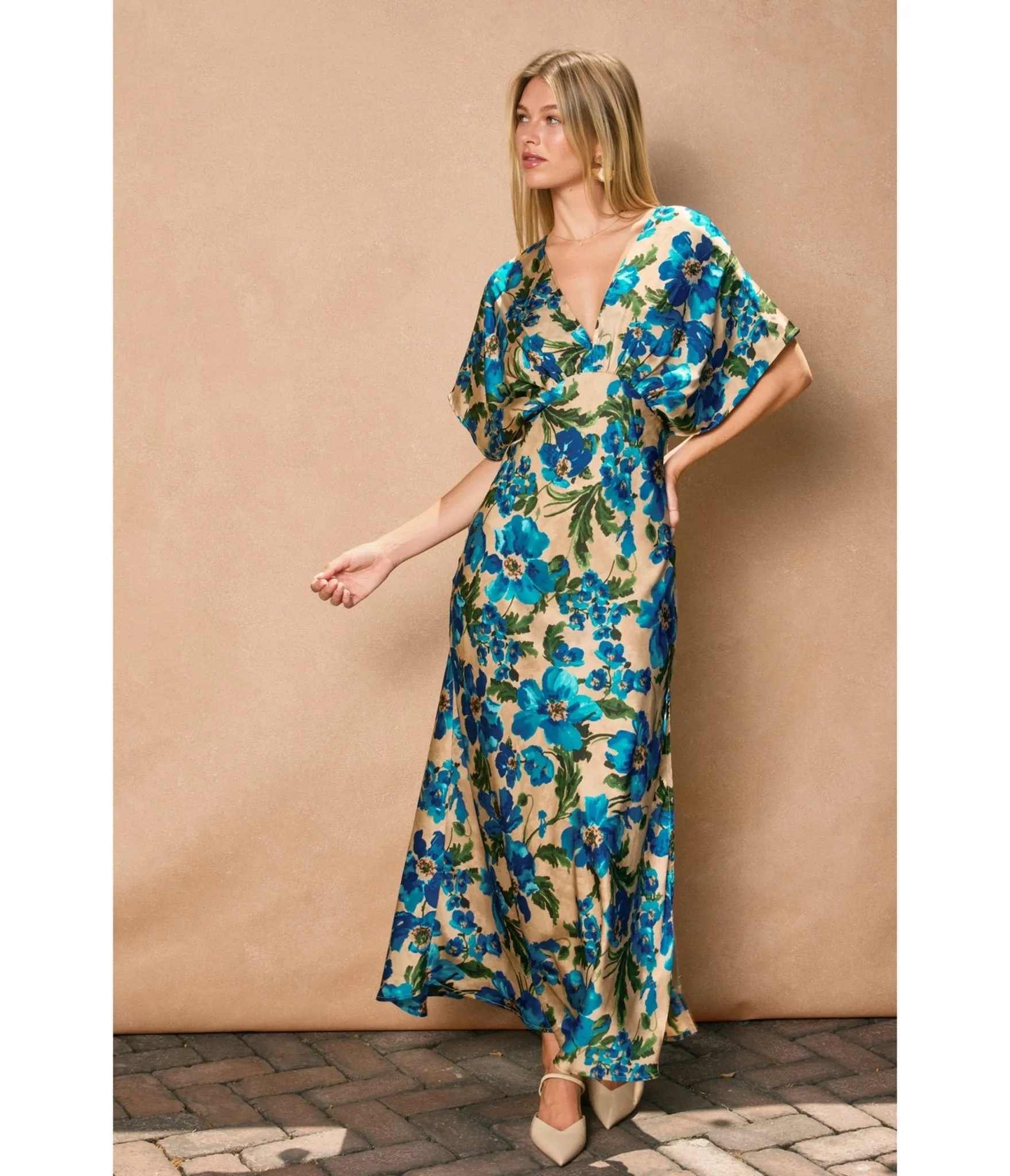 Blue Floral Blouson Maxi Dress sold by Unique Vintage